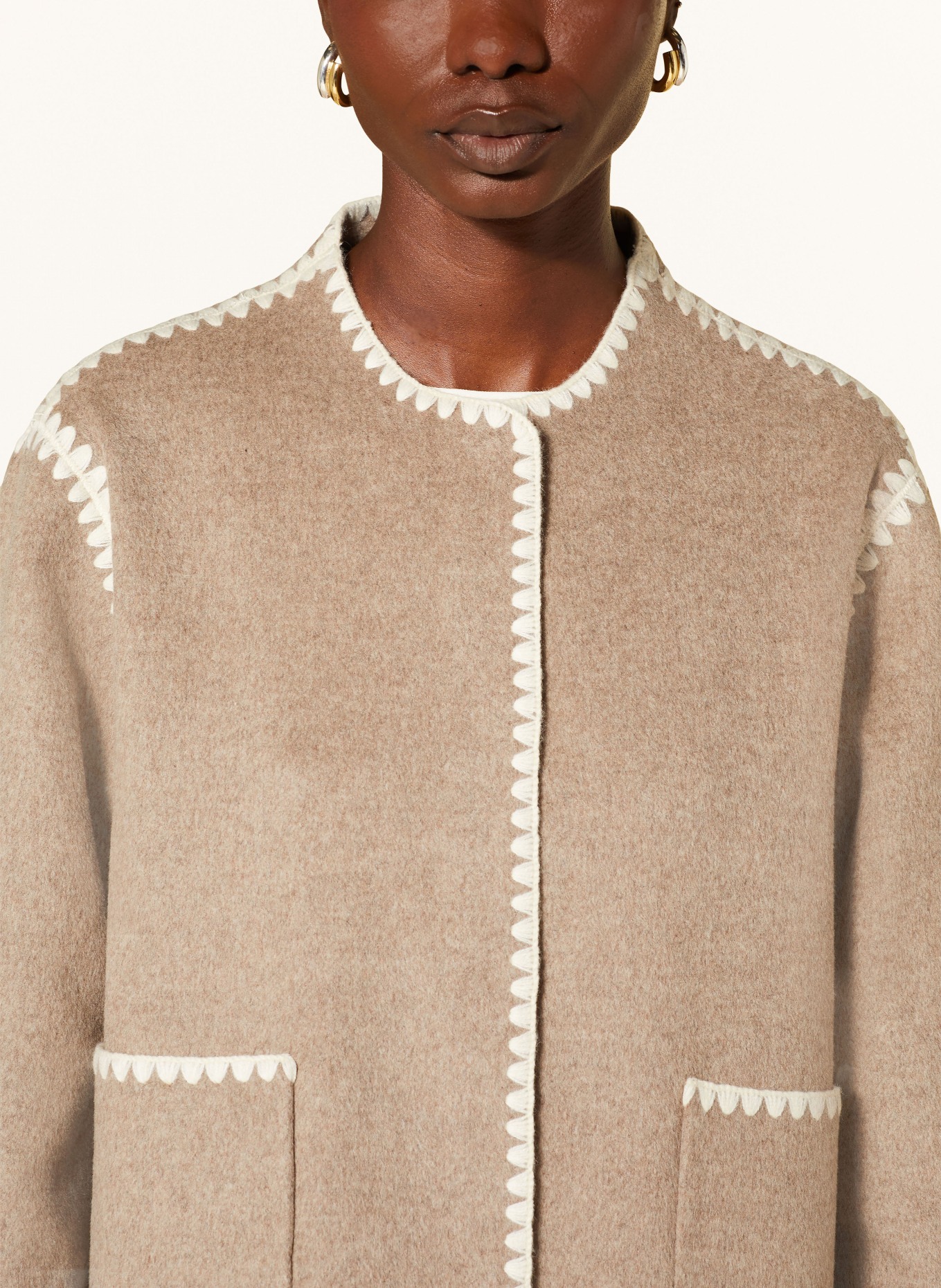 MRS & HUGS Boxy jacket: TAUPE / ECRU