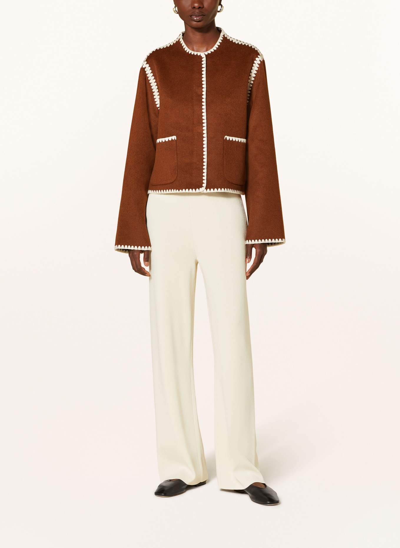 MRS & HUGS Boxy jacket: BROWN / ECRU