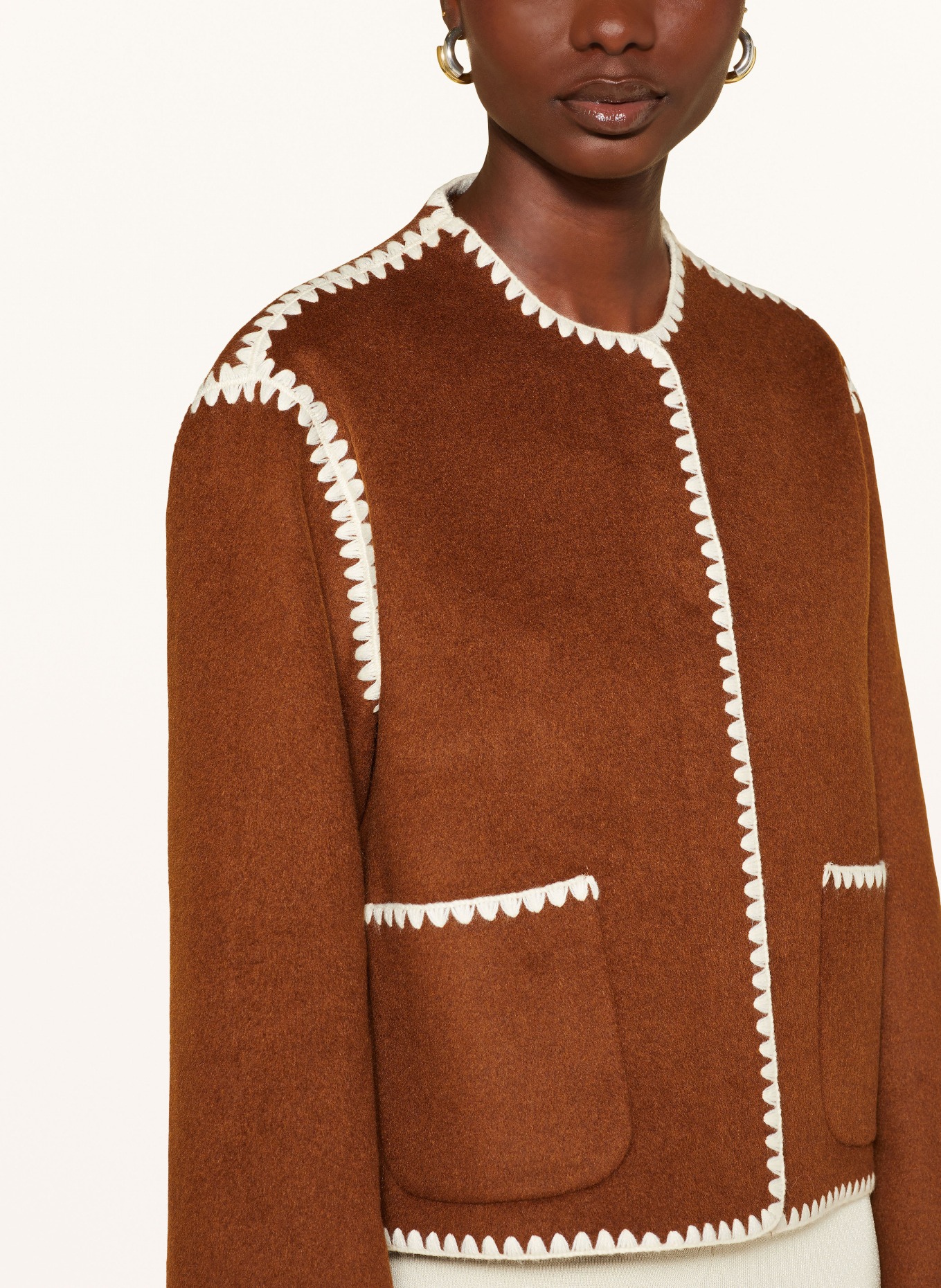 MRS & HUGS Boxy jacket: BROWN / ECRU