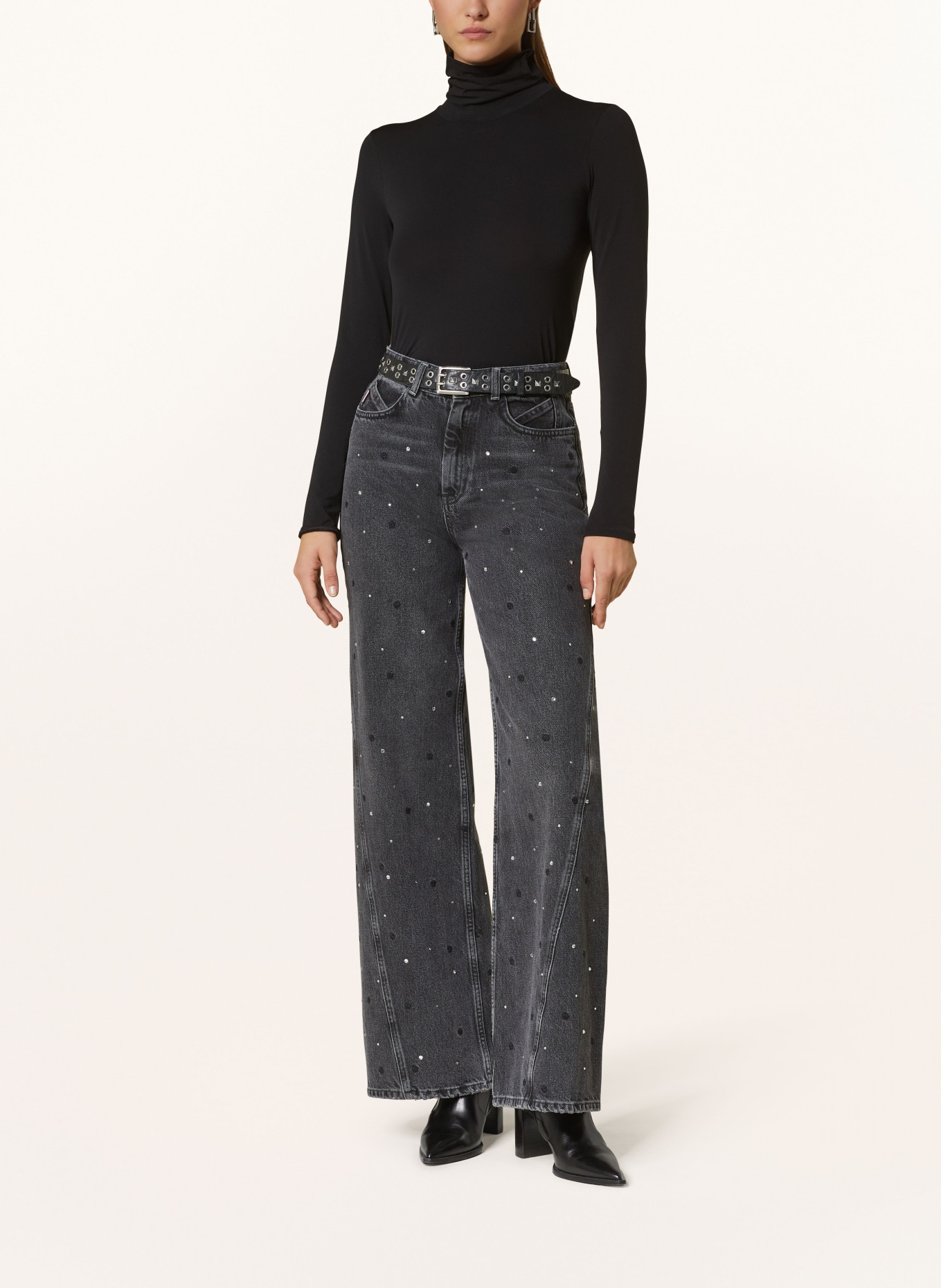 FABIENNE CHAPOT Jeansy straight BONNIE WIDE z haftami i ozdobnymi kamykami: 9518 Washed Dark Grey