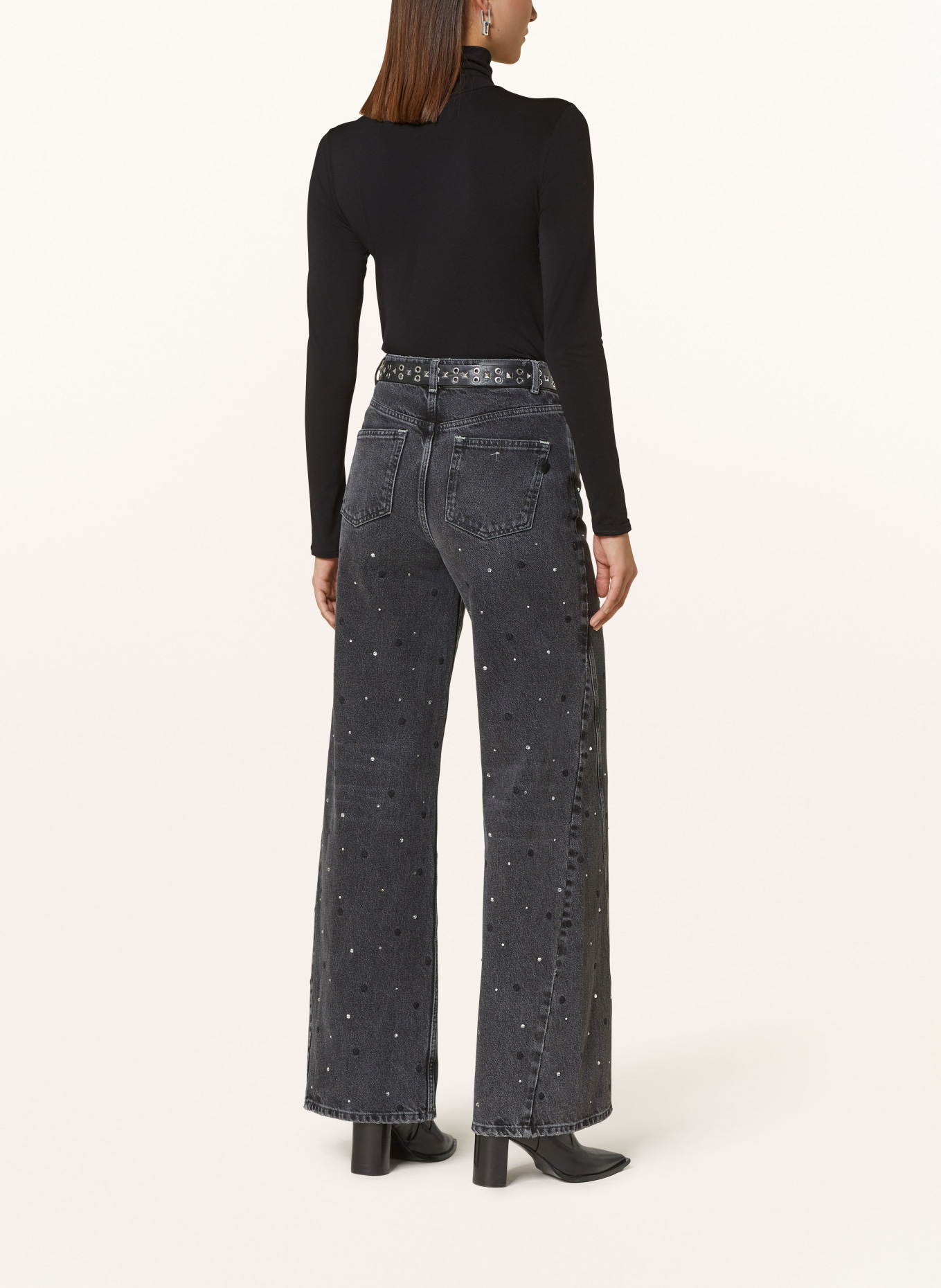 FABIENNE CHAPOT Jeansy straight BONNIE WIDE z haftami i ozdobnymi kamykami: 9518 Washed Dark Grey