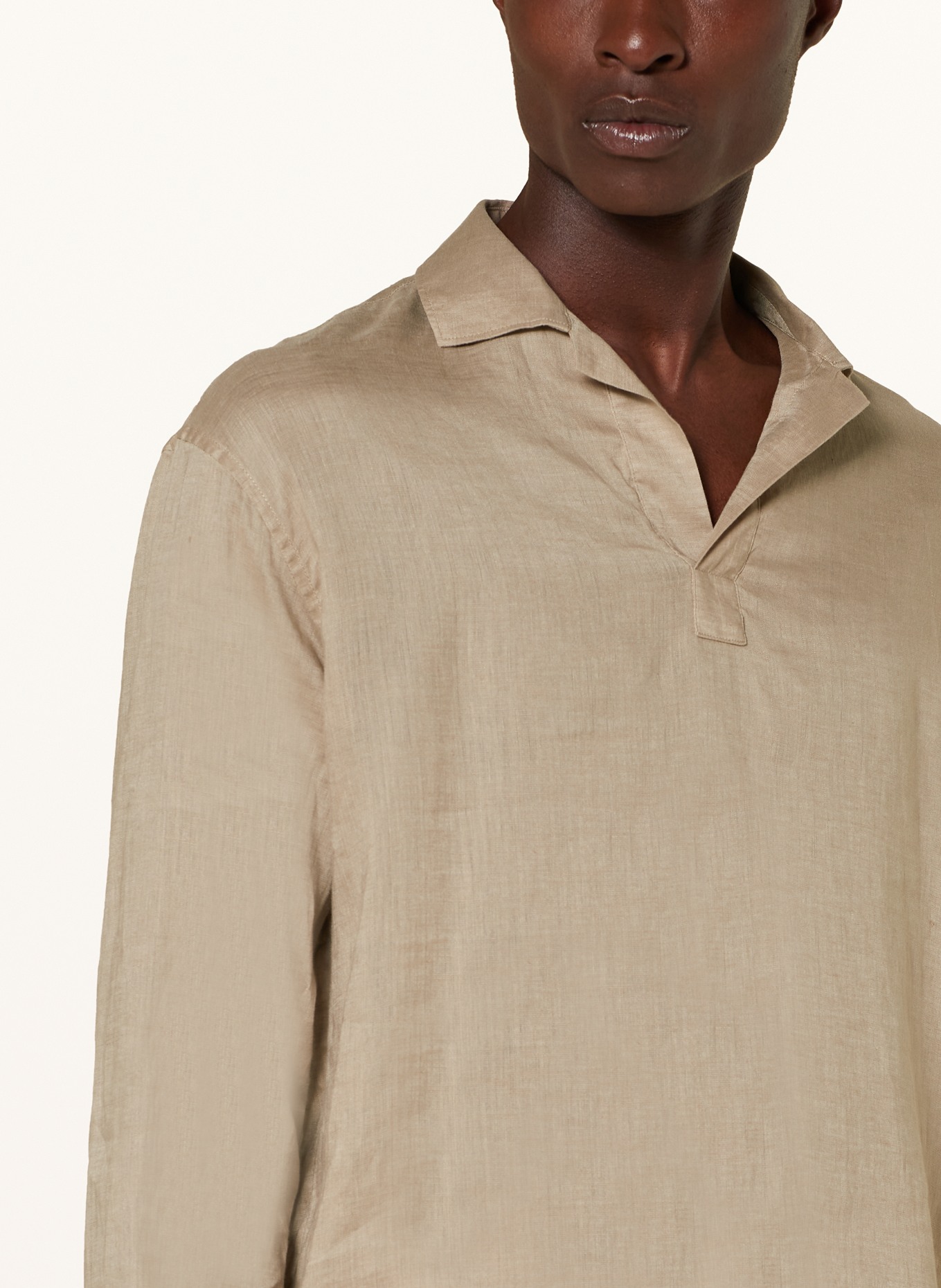 GIORGIO ARMANI Linen shirt comfort fit in light brown