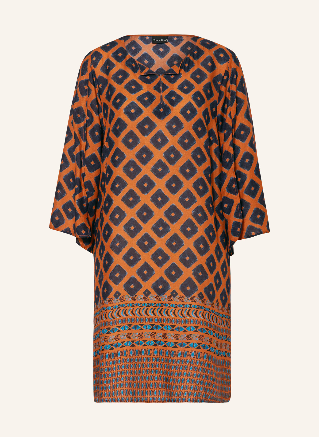 Charmline Tunika TOBACCO FIELDS mit 3/4-Arm: DUNKELBLAU / DUNKELORANGE