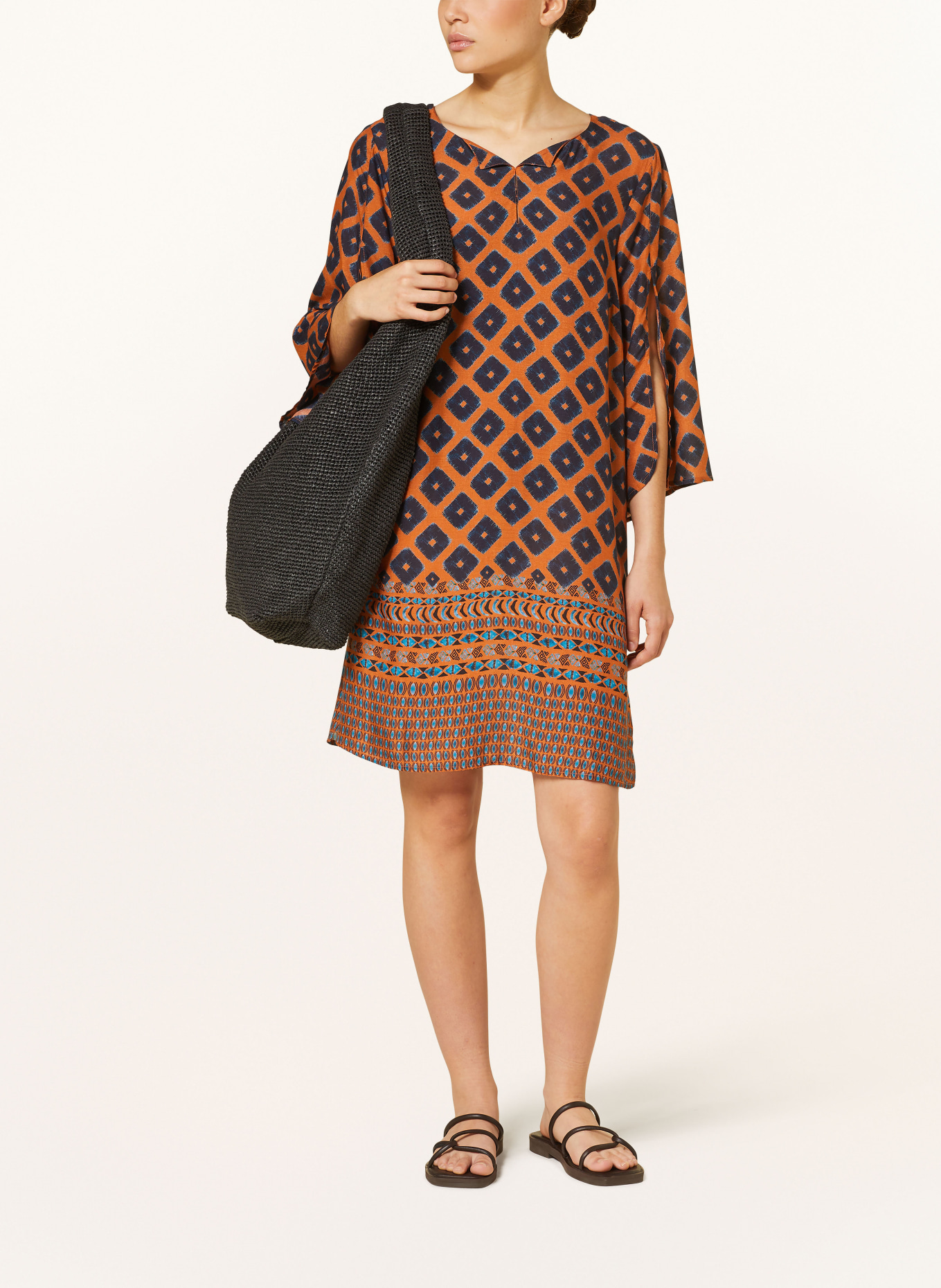 Charmline Tunika TOBACCO FIELDS mit 3/4-Arm: DUNKELBLAU / DUNKELORANGE