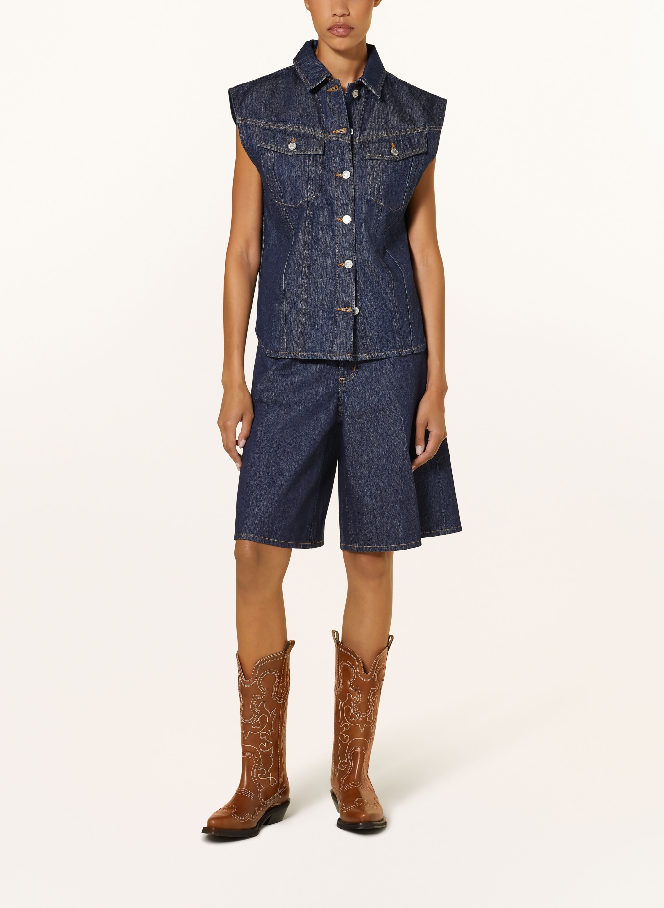 AGOLDE Džínový top EVAN: TMAVĚ MODRÁ