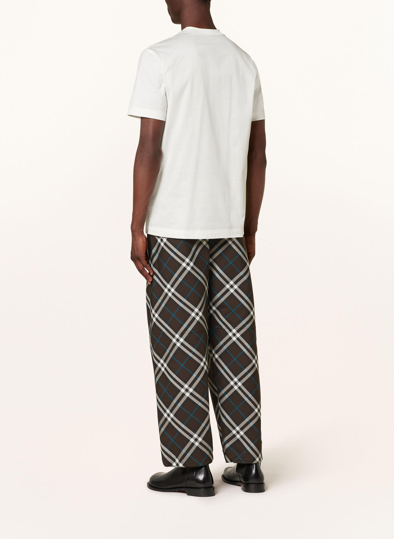 BURBERRY Spodnie oversized fit: CIEMNOBRĄZOWY / BIAŁY / PETROL