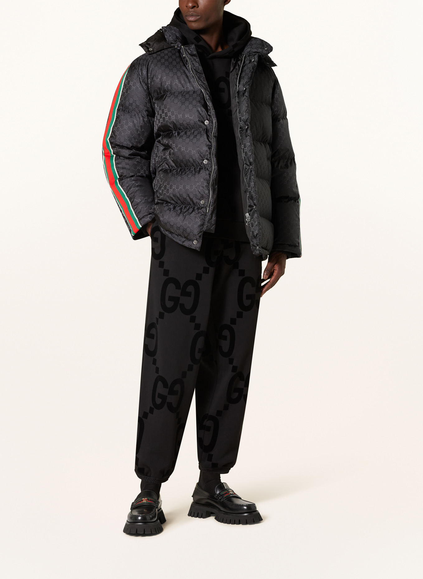 GUCCI Down jacket with tuxedo stripes