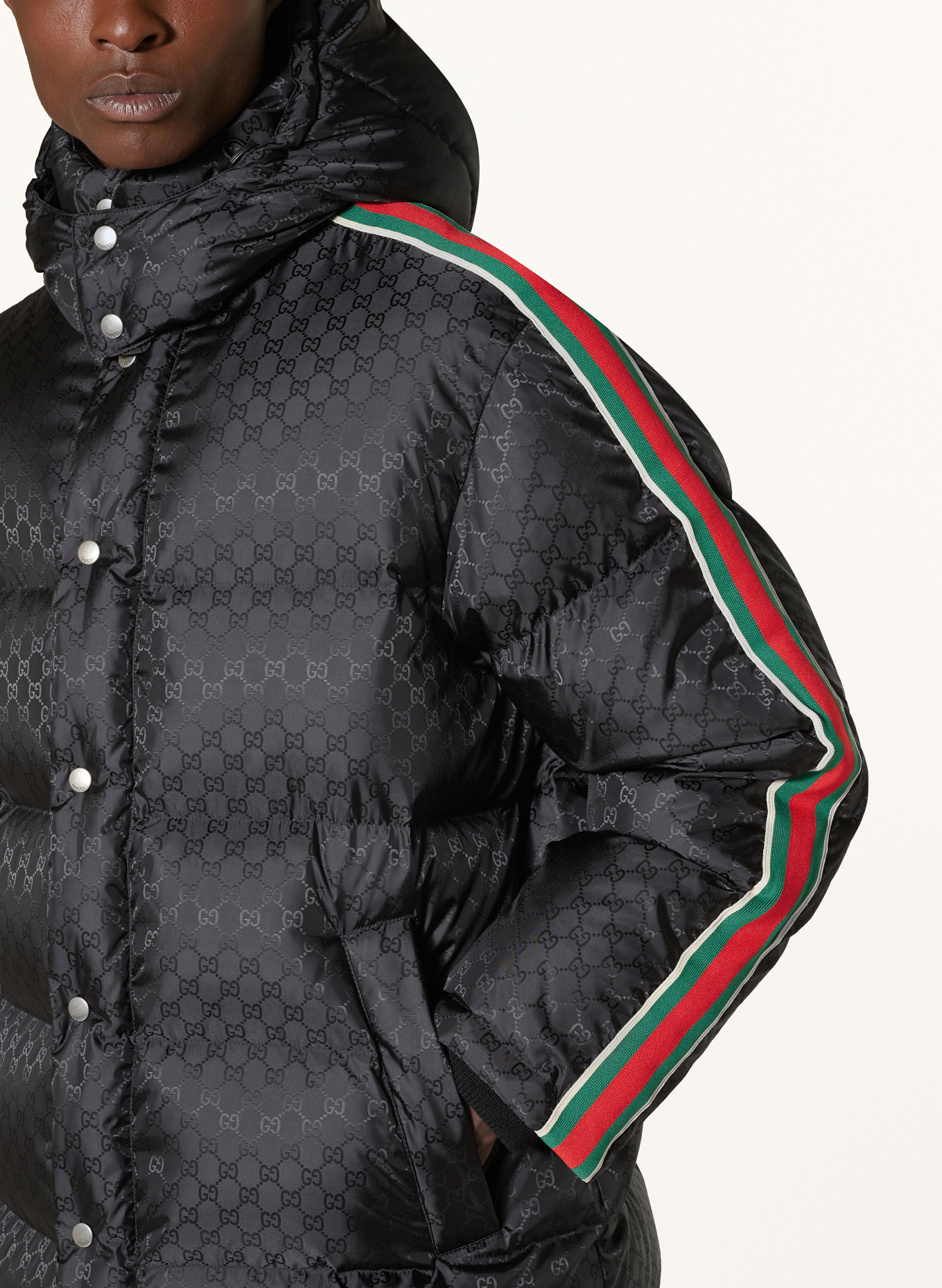 GUCCI Down jacket with tuxedo stripes