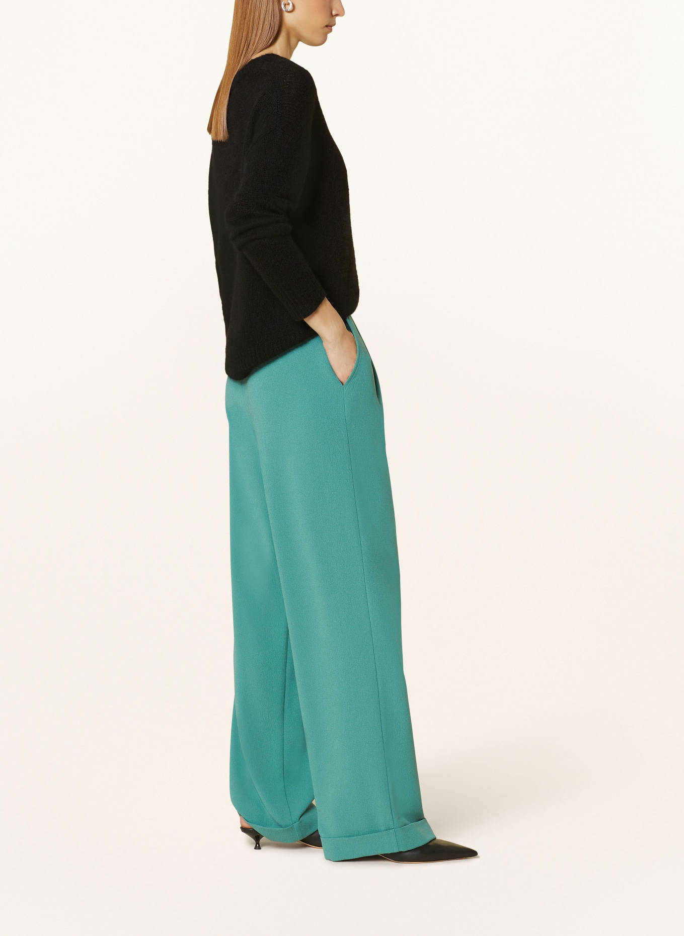 EMPORIO ARMANI Wide leg trousers, Color: GREEN (Image 4)