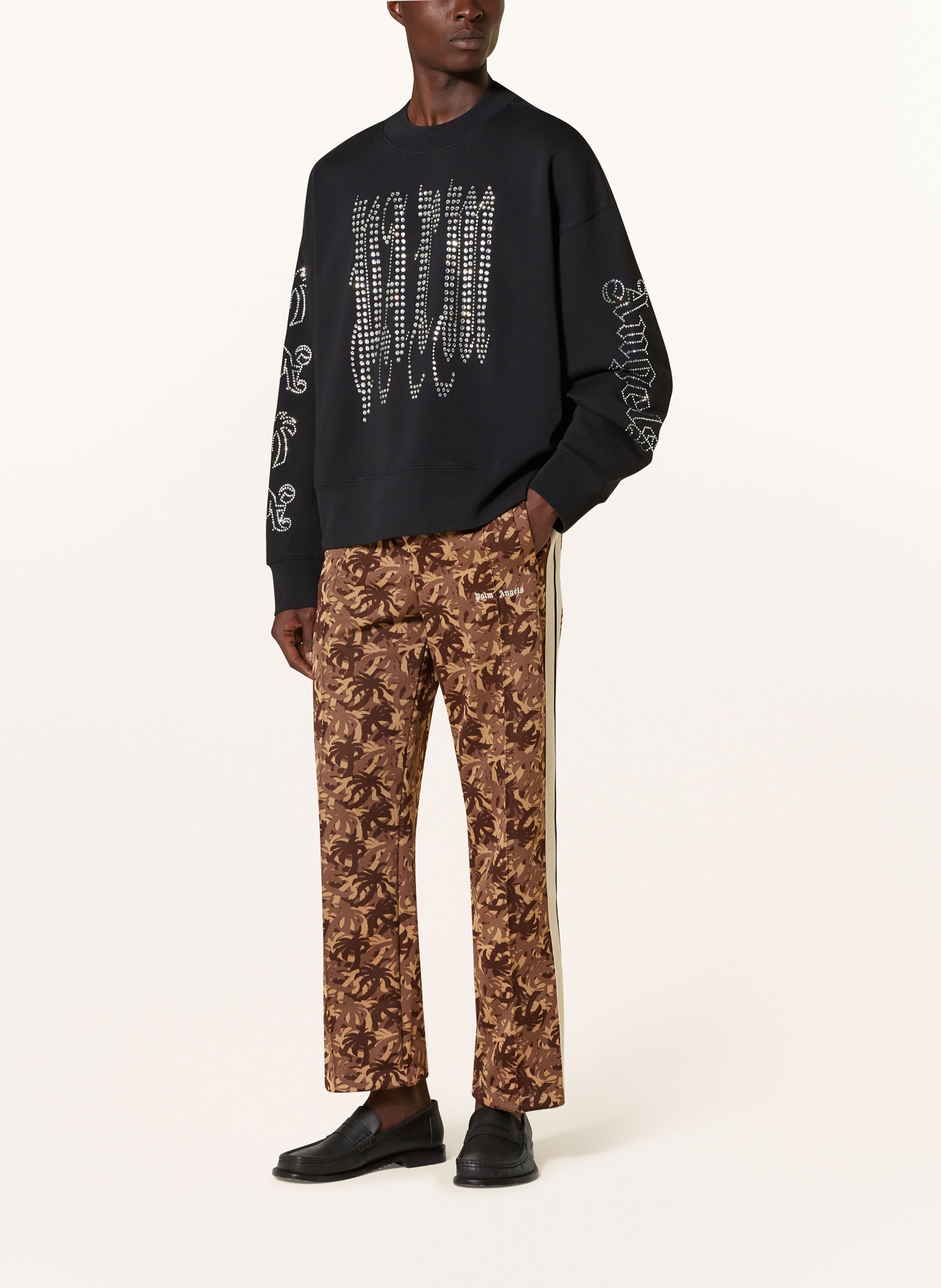 Palm Angels Bluza nierozpinana oversize z ozdobnymi kamykami: CZARNY/ SREBRNY