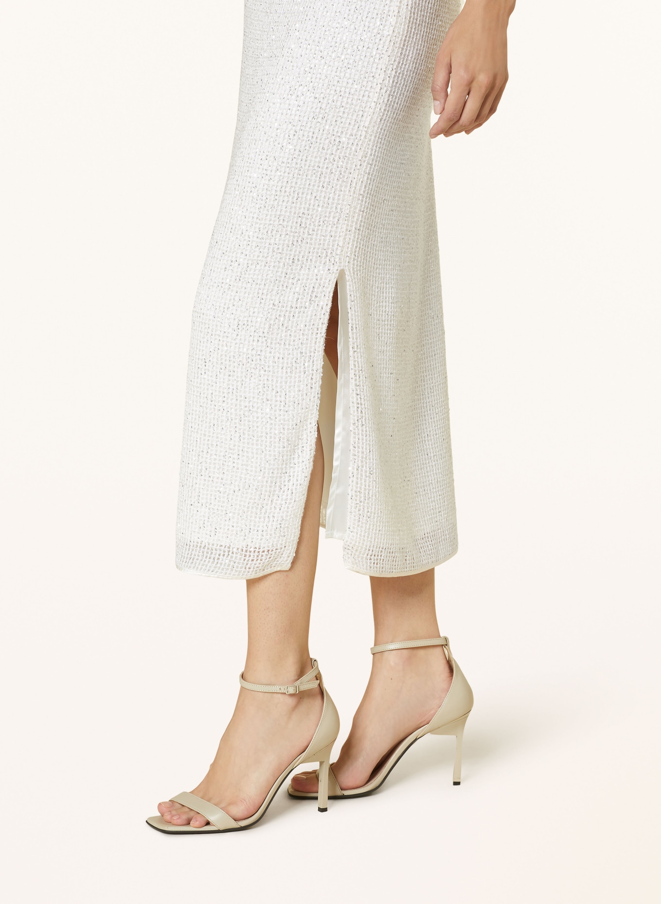 PESERICO Knit skirt with sequins: ECRU / SILVER