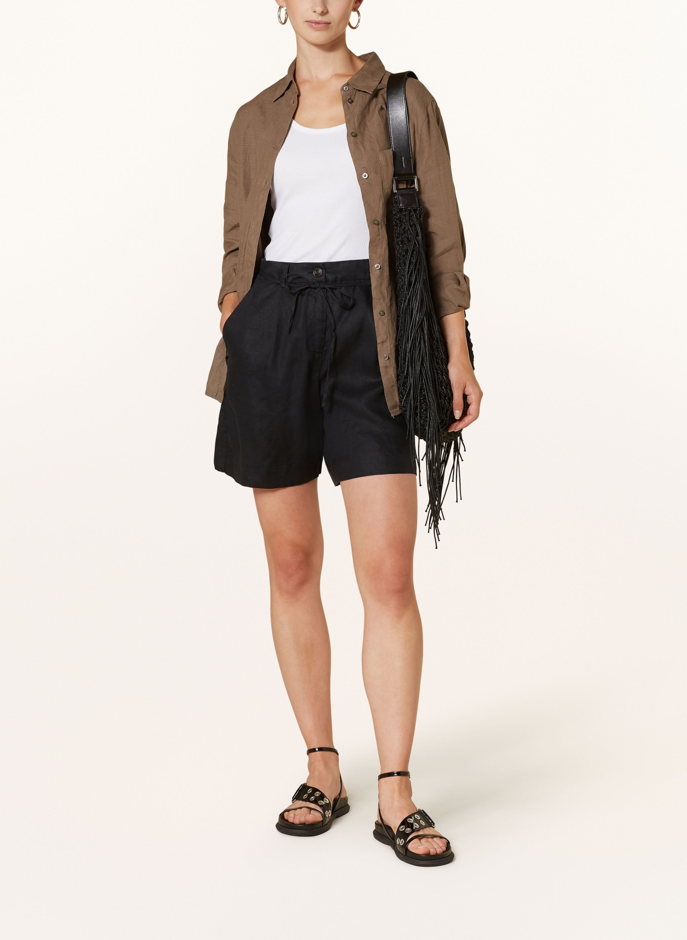 OPUS Linen shorts MARILLA, Color: 900 BLACK (Image 2)