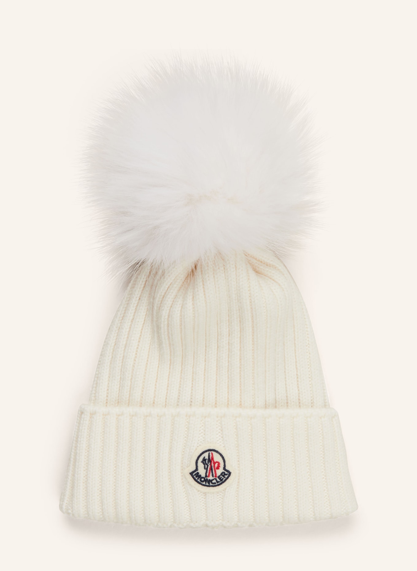 MONCLER enfant Hat with faux fur bobble: CREAM