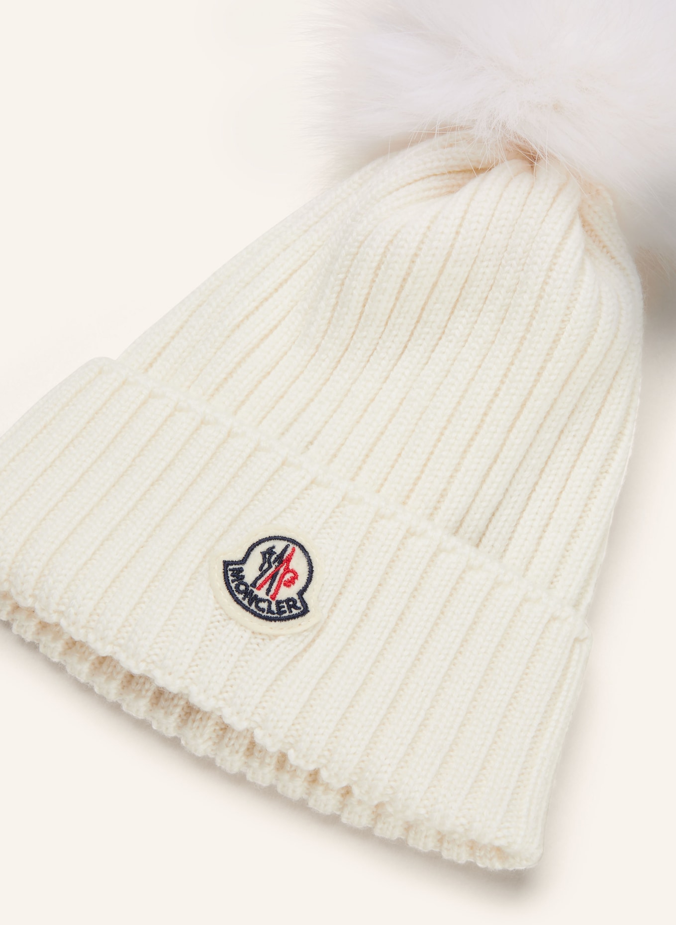 MONCLER enfant Hat with faux fur bobble: CREAM