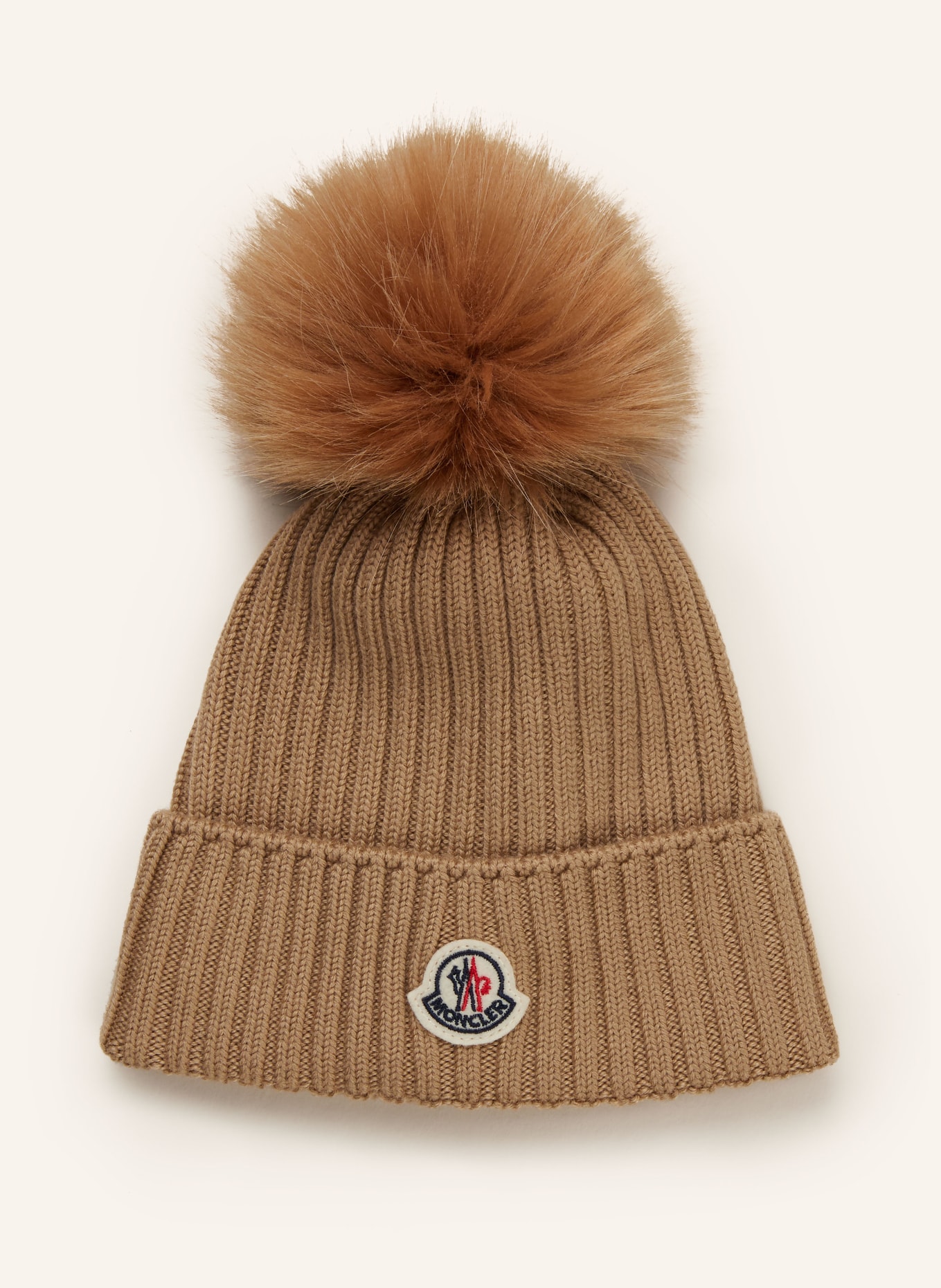 MONCLER enfant Hat with faux fur bobble: LIGHT BROWN