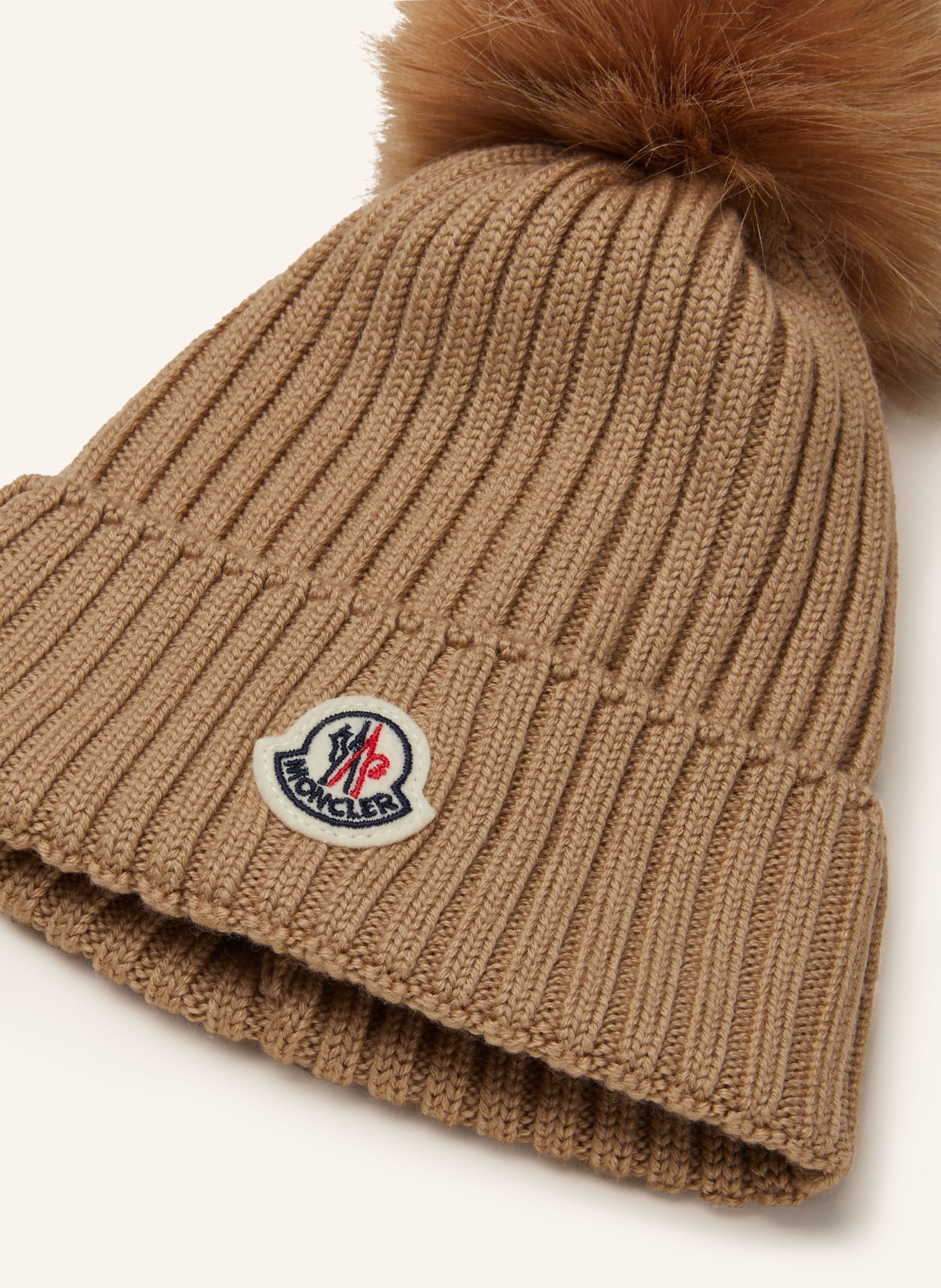 MONCLER enfant Hat with faux fur bobble: LIGHT BROWN