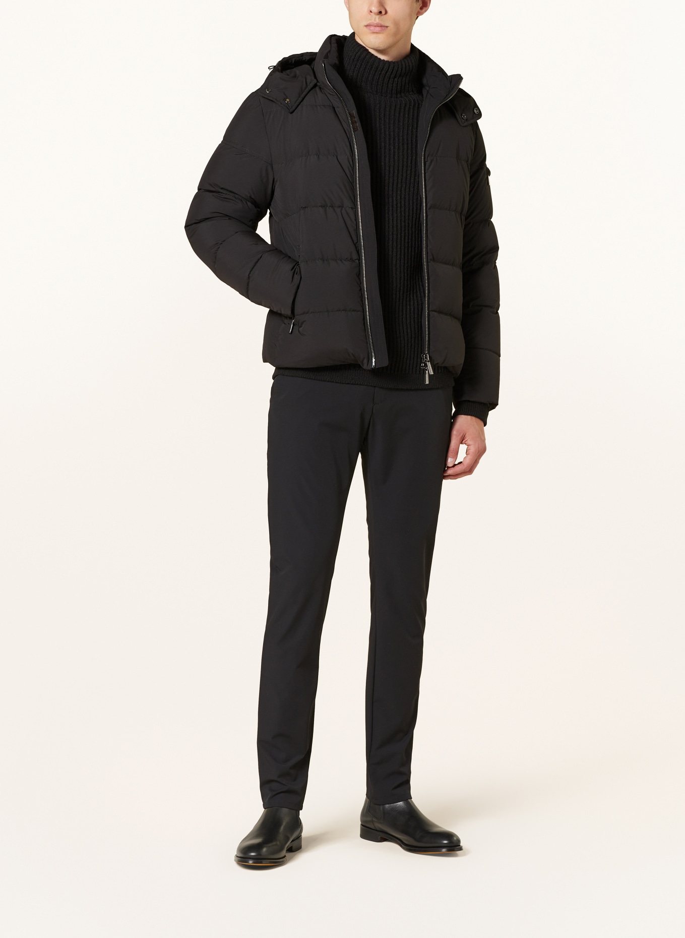 MOORER Down jacket BRETT-SKT with removable hood: BLACK