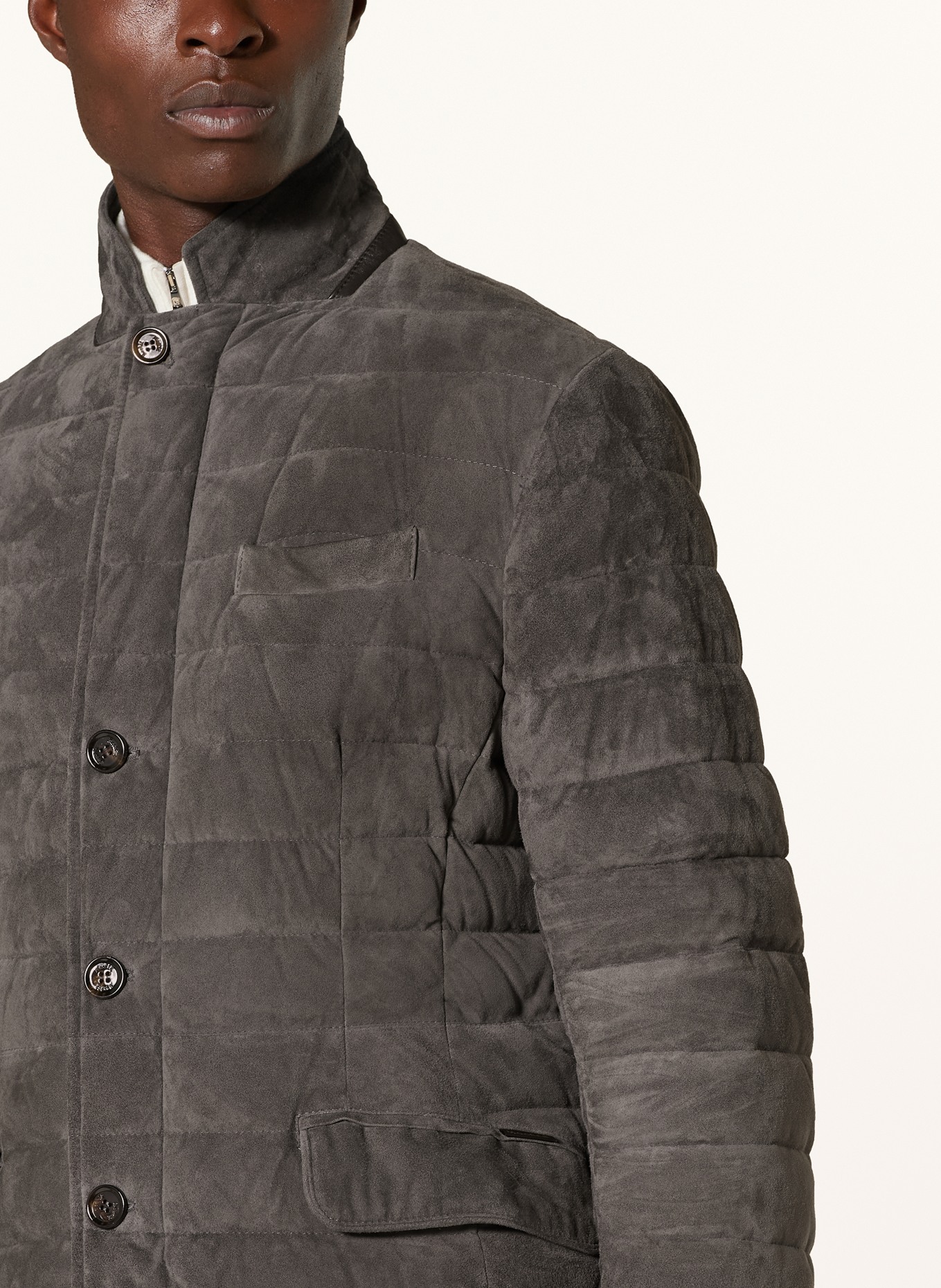 MOORER Down jacket ZAVYER in leather in dark gray