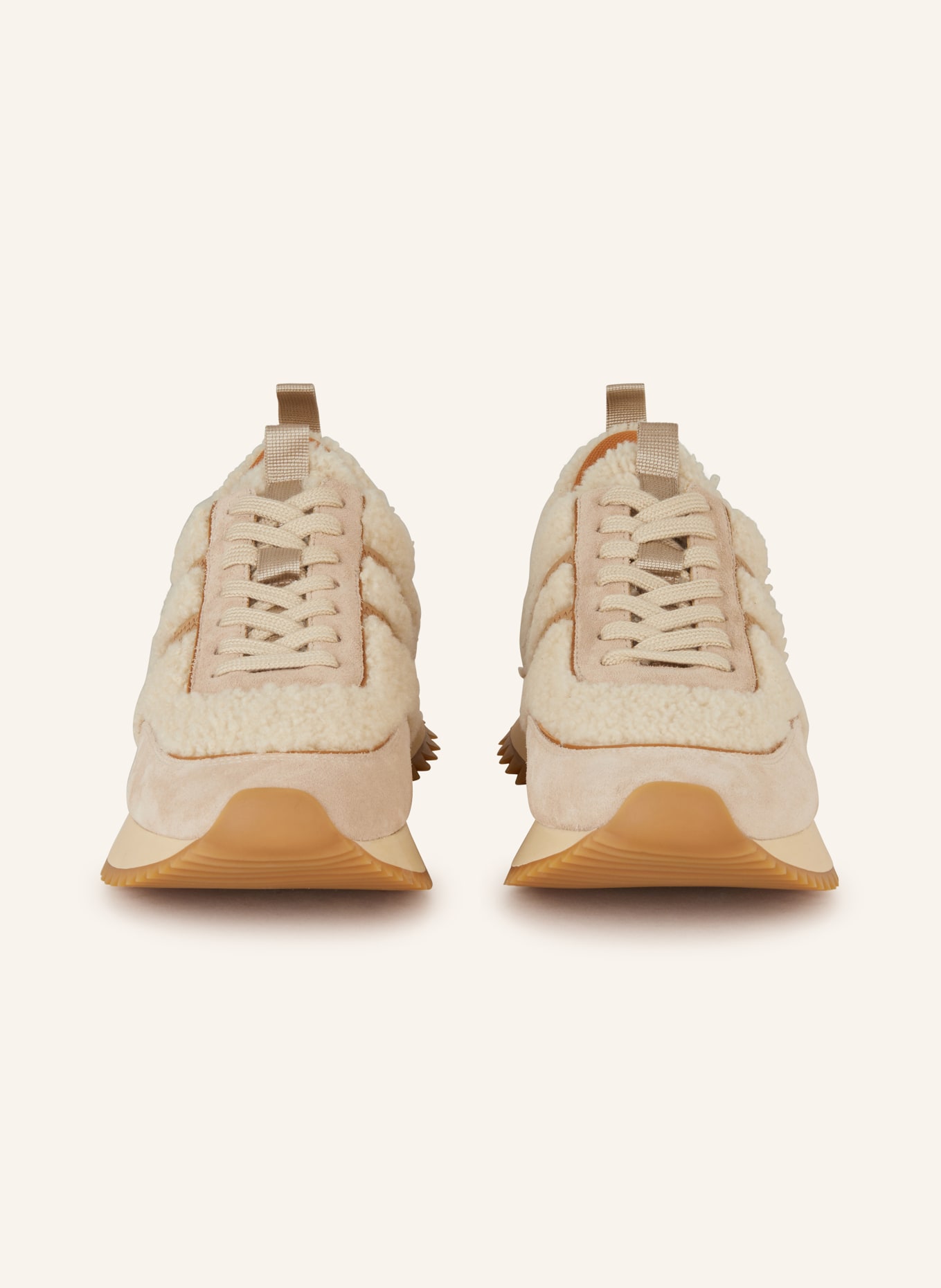 MONCLER Sneakersy PACEY ze sztucznym futrem: JASNOBRĄZOWY / BEŻOWY