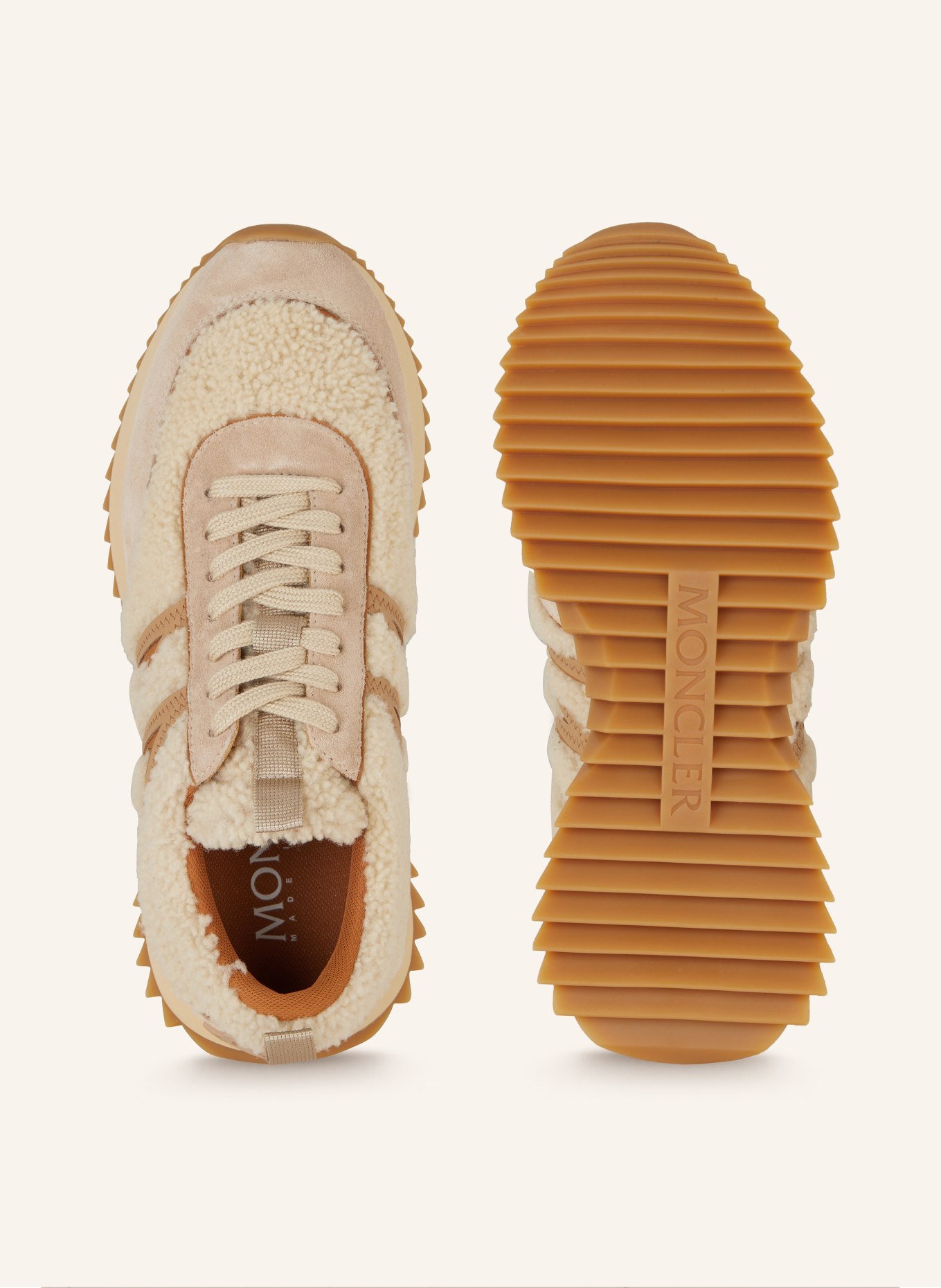 MONCLER Sneakersy PACEY ze sztucznym futrem: JASNOBRĄZOWY / BEŻOWY