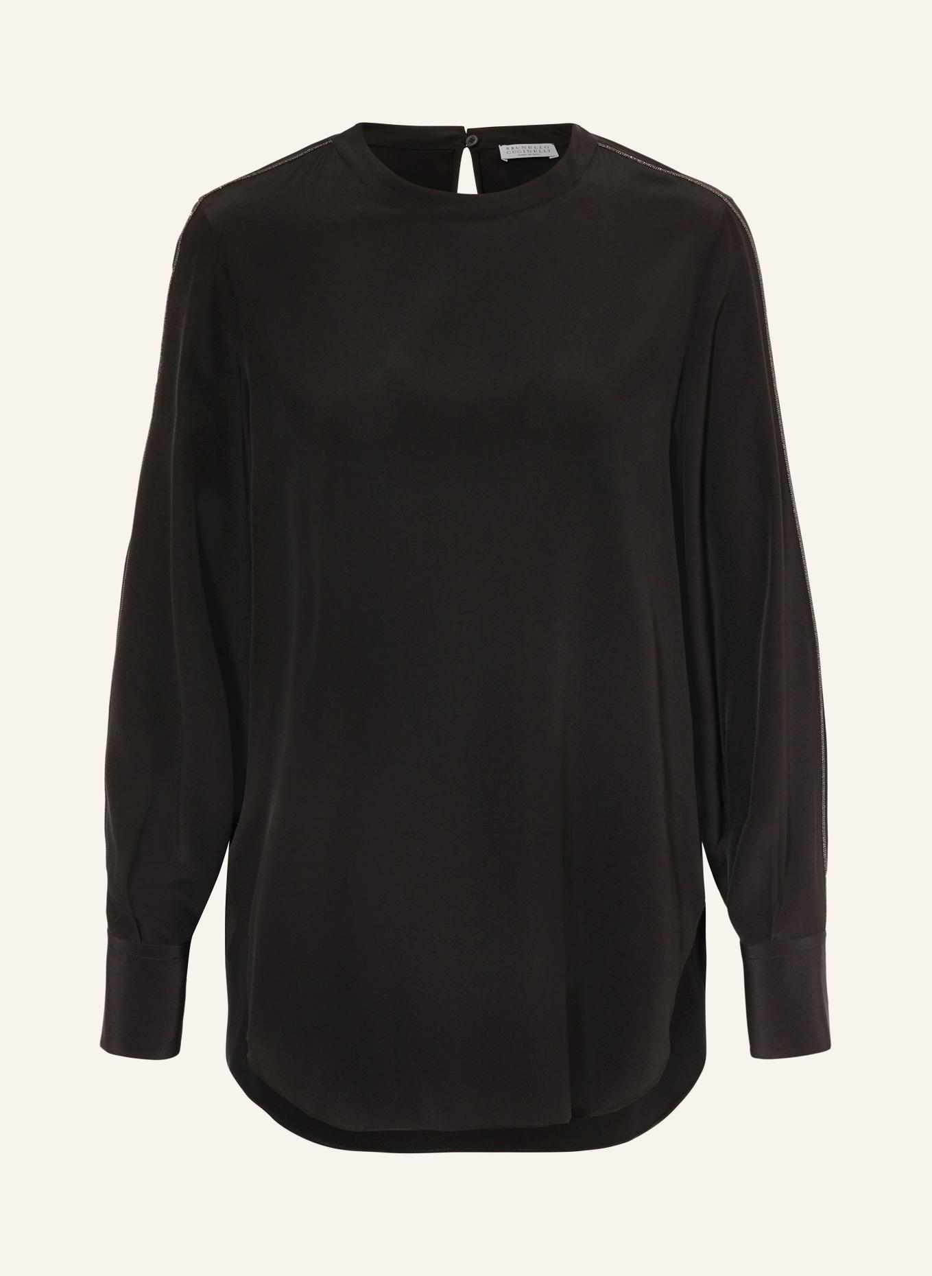BRUNELLO CUCINELLI Blusenshirt aus Seide mit Schmucksteinen: SCHWARZ