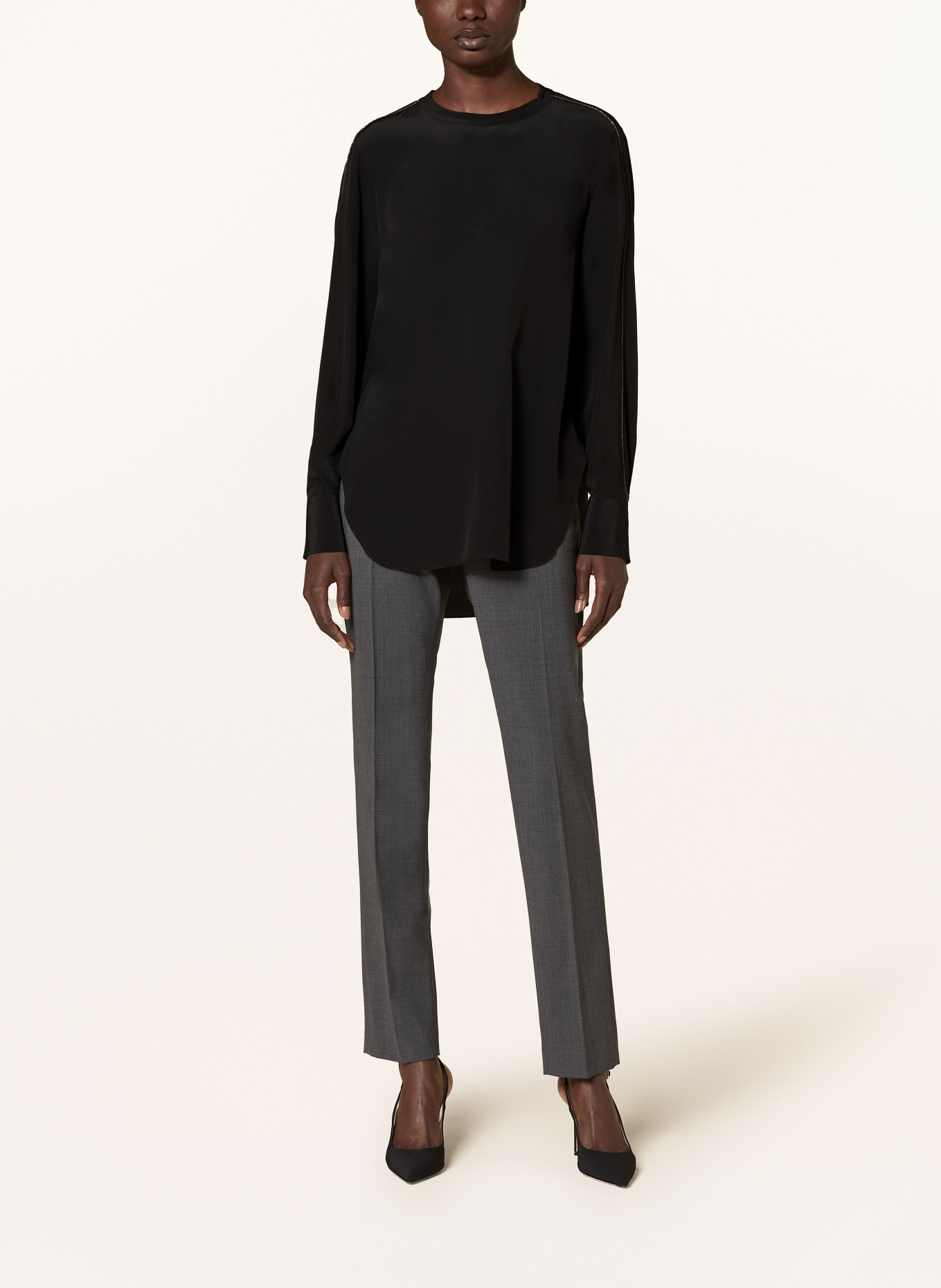 BRUNELLO CUCINELLI Blusenshirt aus Seide mit Schmucksteinen: SCHWARZ