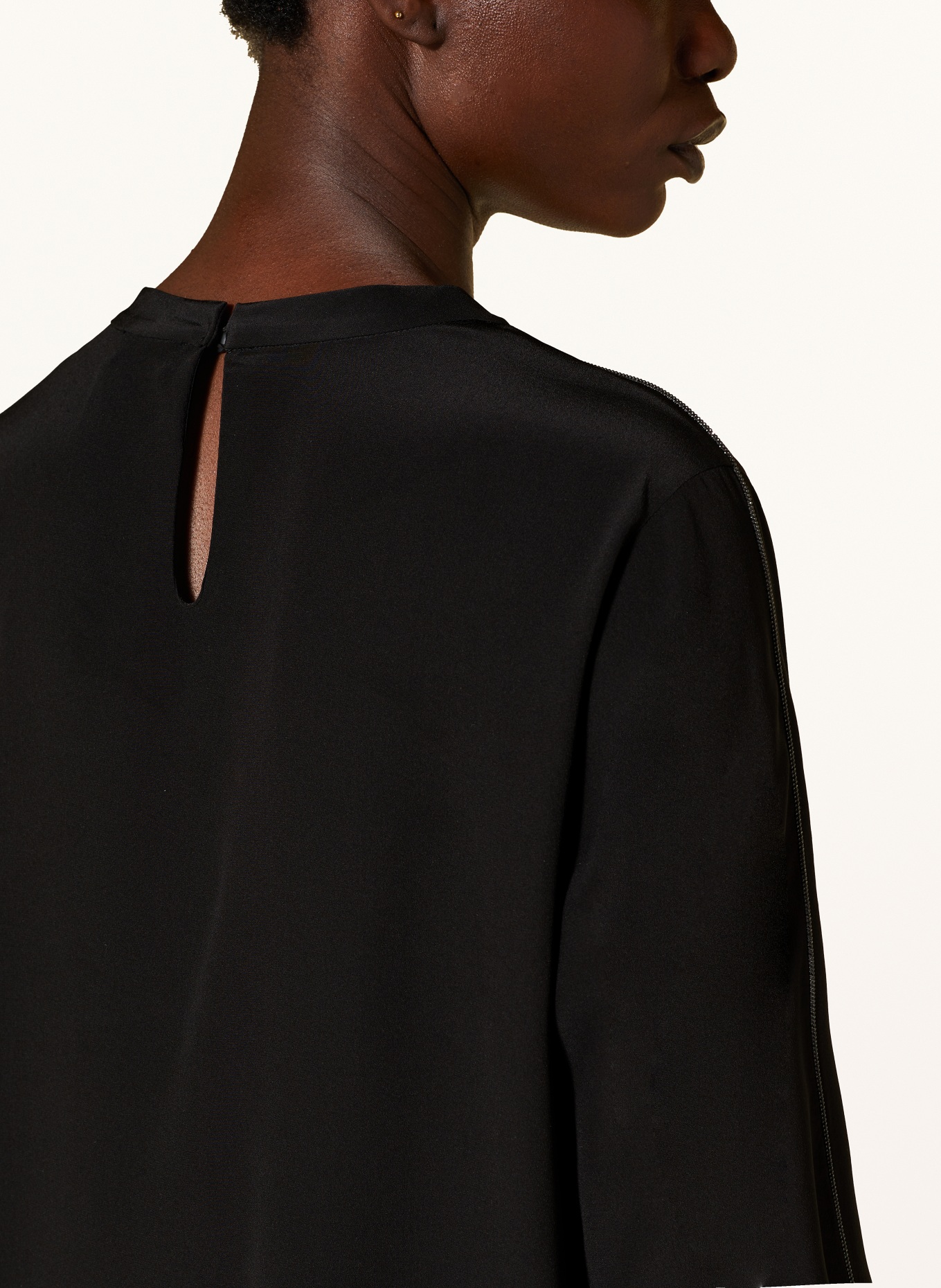 BRUNELLO CUCINELLI Blusenshirt aus Seide mit Schmucksteinen: SCHWARZ