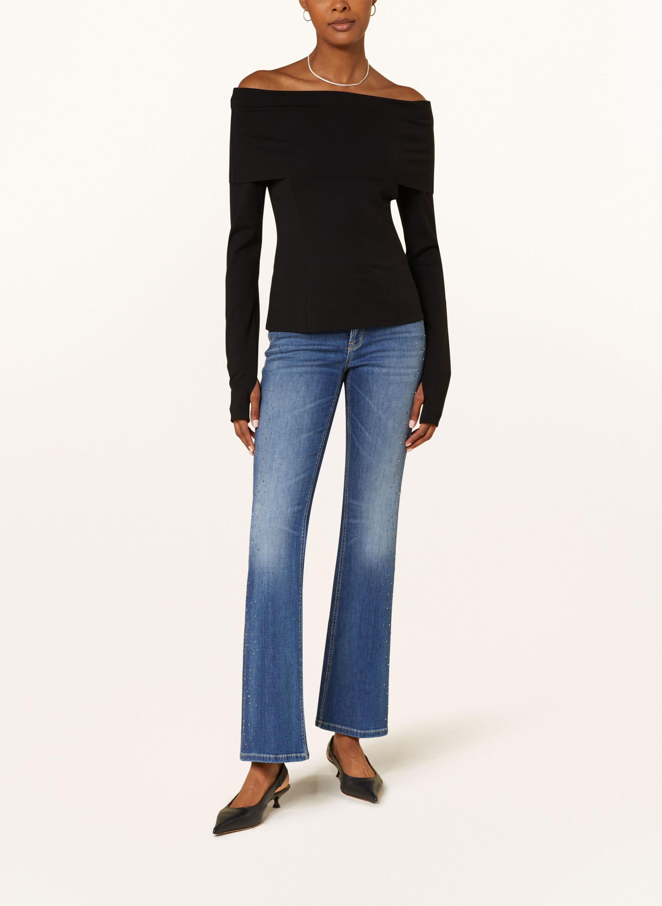 CAMBIO Flared jeans PARIS with decorative gems: BLUE