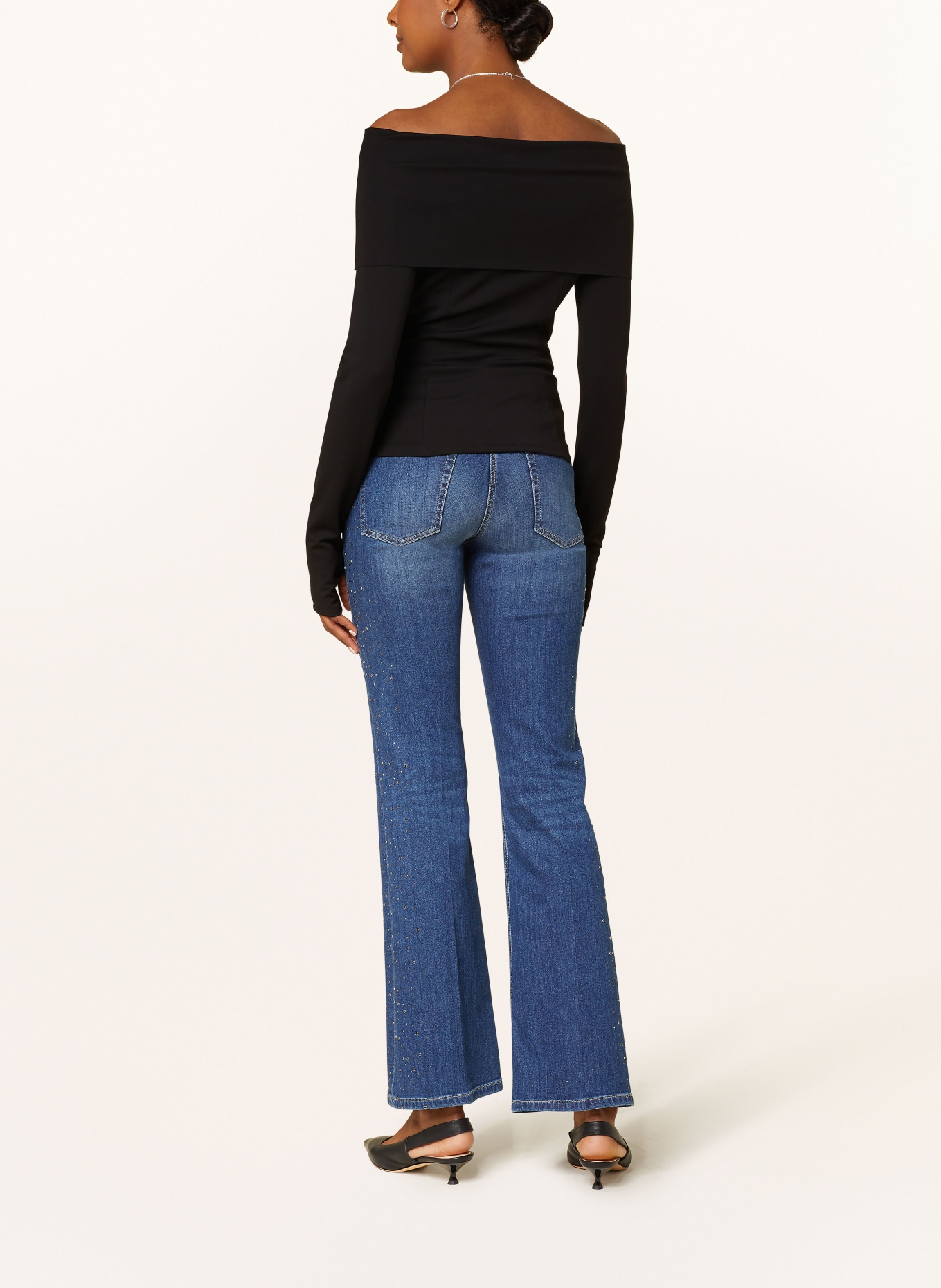 CAMBIO Flared jeans PARIS with decorative gems: BLUE