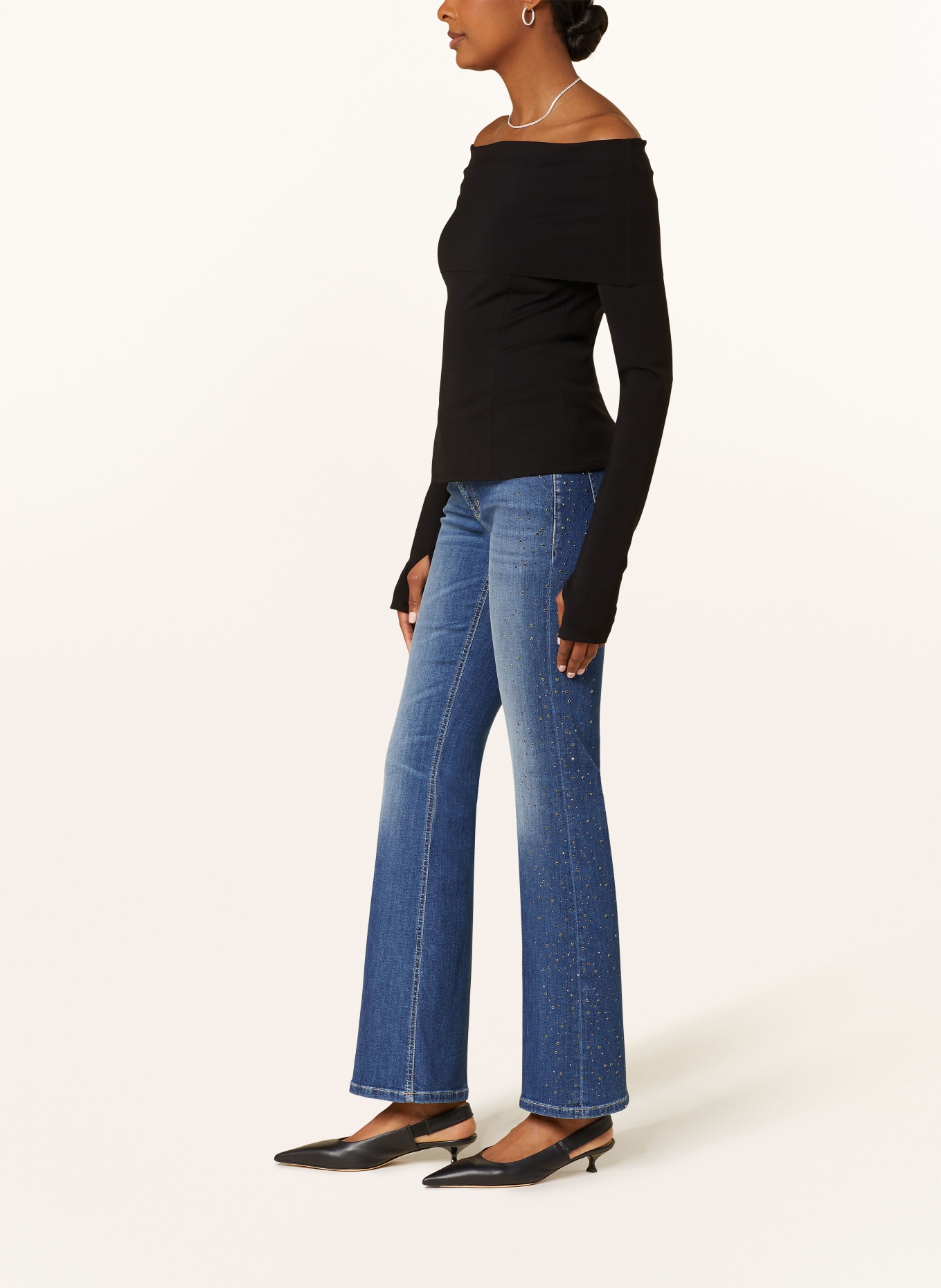 CAMBIO Flared jeans PARIS with decorative gems: BLUE