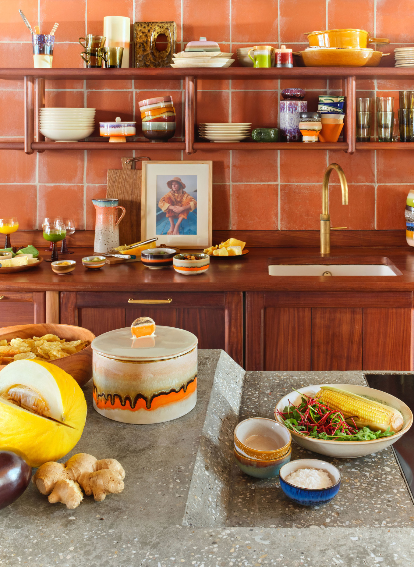 hkliving Bewaarblik BURST: LICHTGROEN / CRÈME / ORANJE