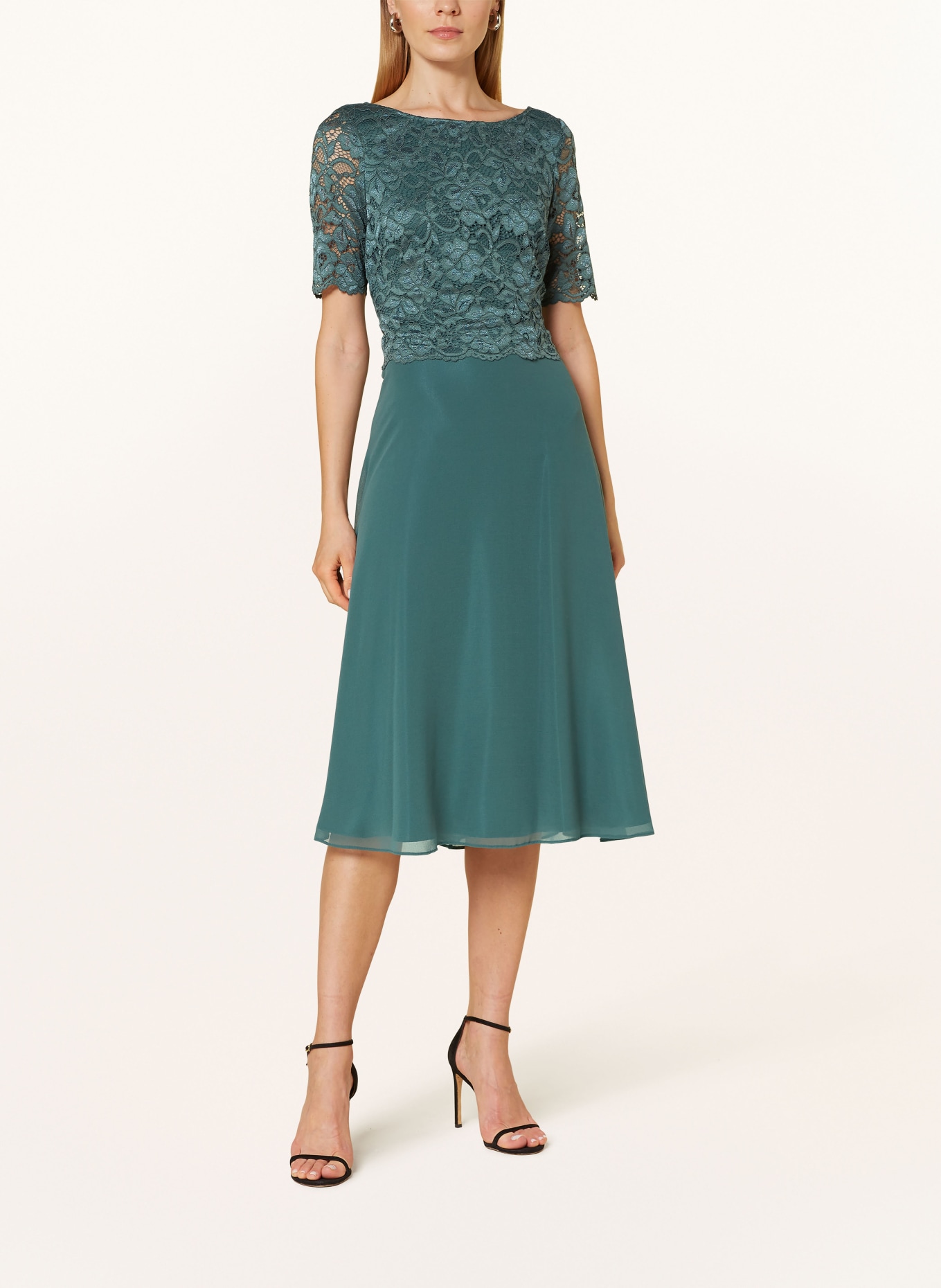 Vera Mont Cocktailkleid mit Spitzenbesatz: PETROL