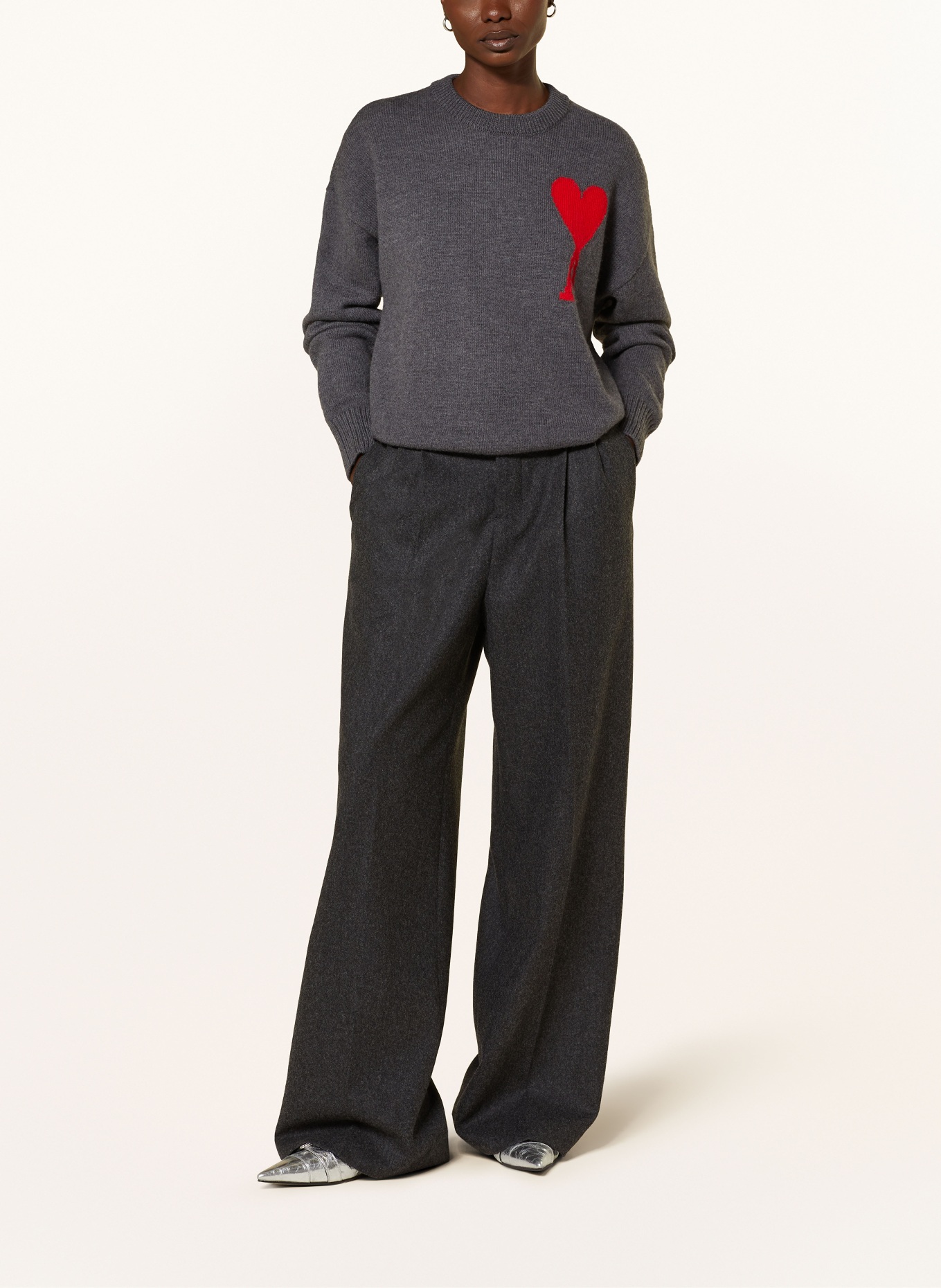 AMI PARIS Sweater: DARK GRAY / RED