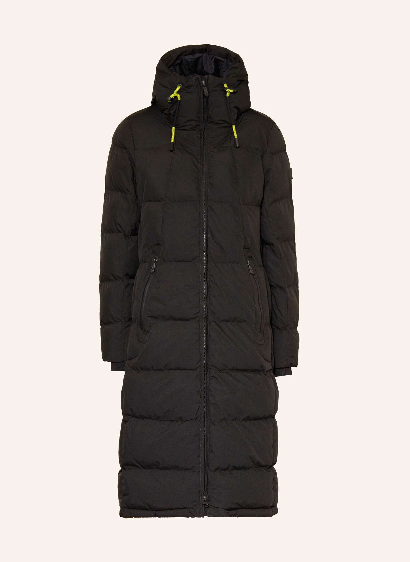 WELLENSTEYN RAFFLE LONG LADY quilted coat with detachable faux fur: BLACK