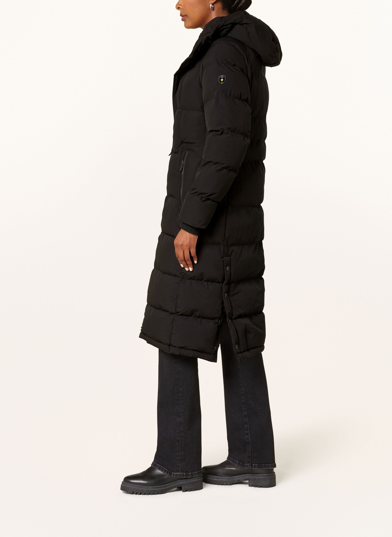 WELLENSTEYN RAFFLE LONG LADY quilted coat with detachable faux fur: BLACK