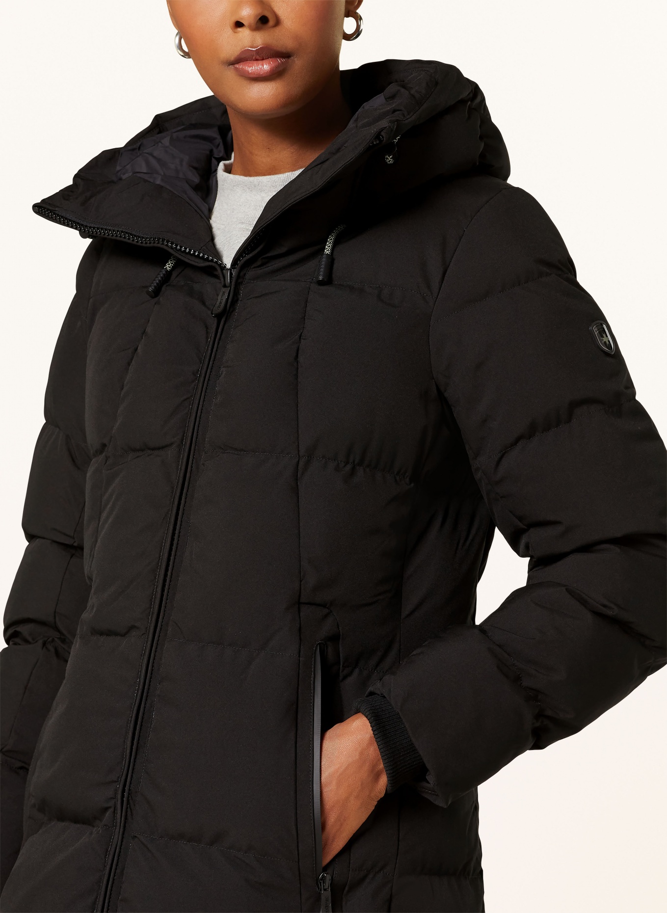 WELLENSTEYN RAFFLE LONG LADY quilted coat with detachable faux fur: BLACK