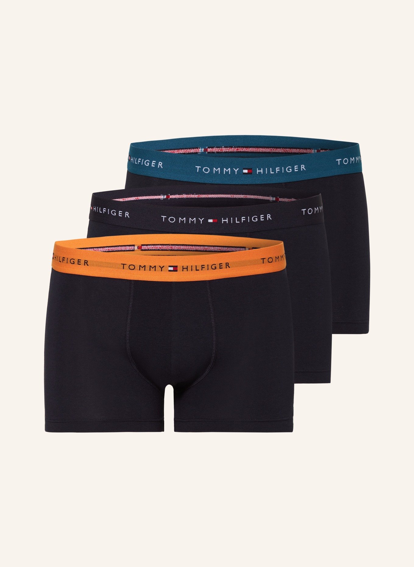 TOMMY HILFIGER 3er-Pack Boxershorts: DUNKELGELB / PETROL / DUNKELBLAU