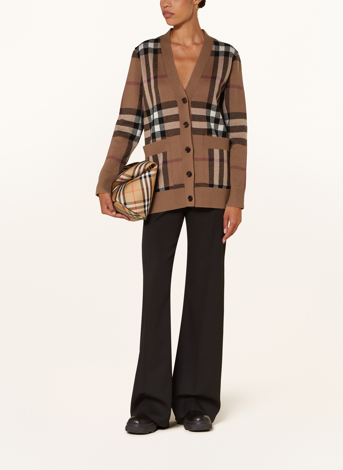 BURBERRY Cardigan WILLAH with cashmere in brown black red
