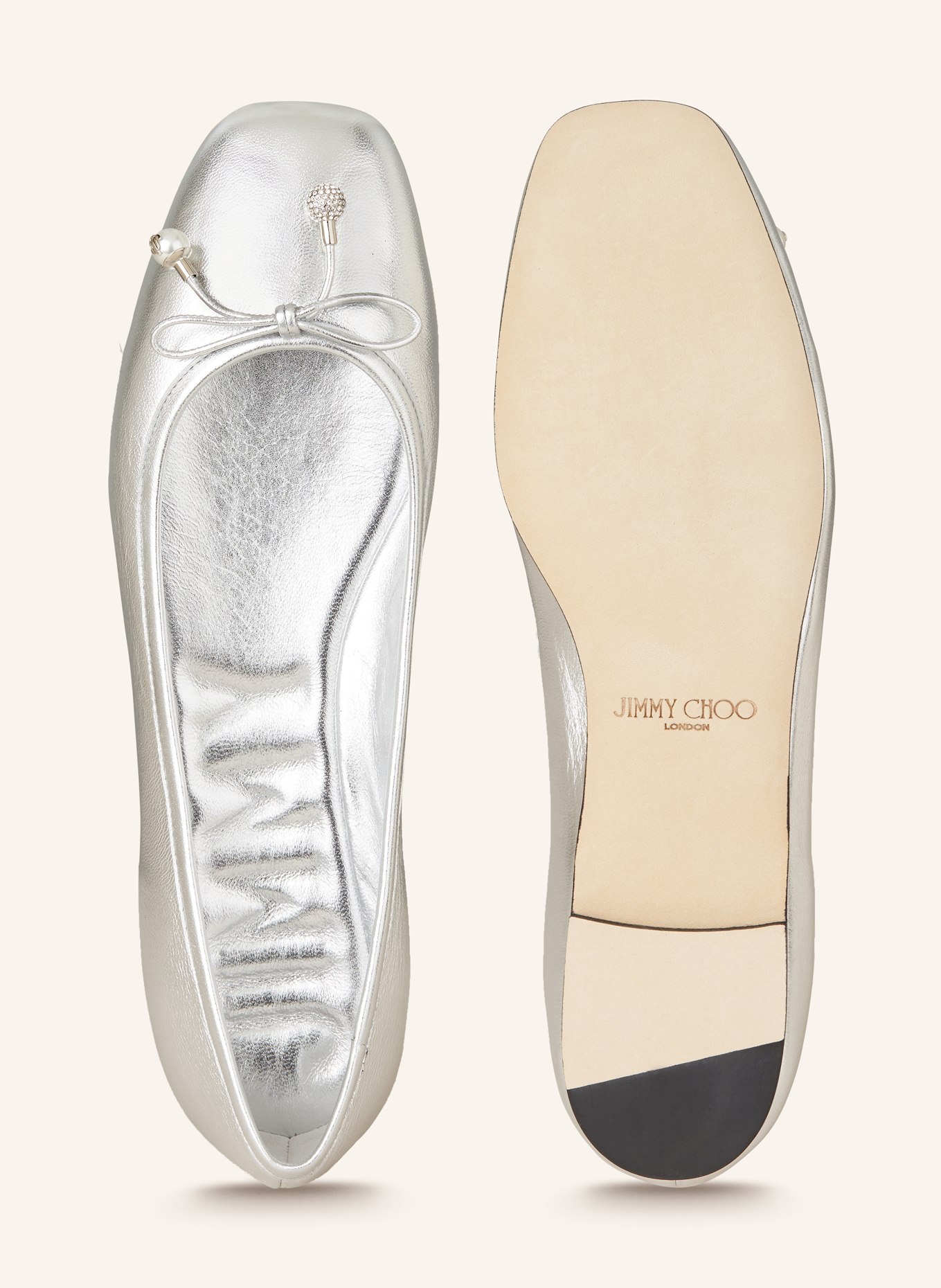 JIMMY CHOO Ballerinas ELME mit Schmucksteinen und Perlen: SILBER