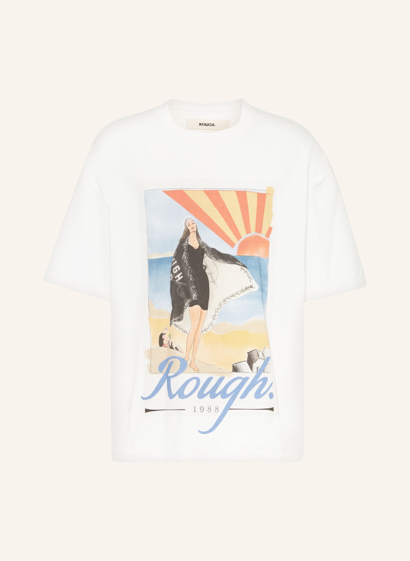 rough. T-shirt VINTAGE POSTCARD, Color: WHITE/ LIGHT BLUE/ ORANGE (Image 1)