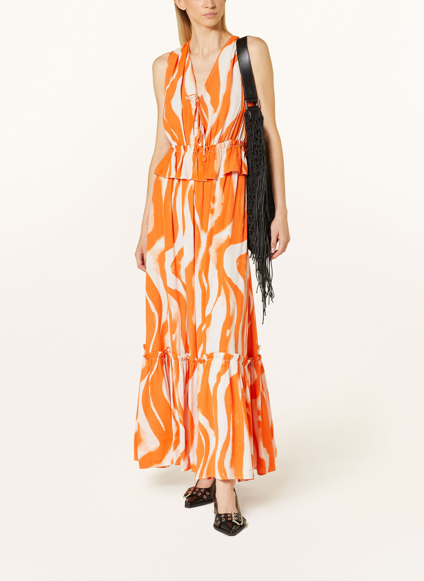 ROUGE VILA Kleid mit Rüschen: ECRU / ORANGE