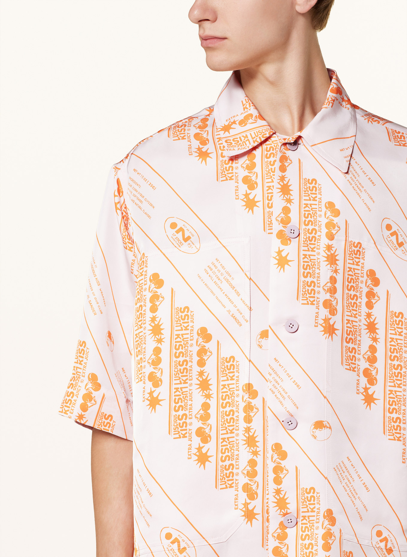 JIL SANDER Oversized-Kurzarm-Hemd Comfort Fit mit Seide: HELLROSA / ORANGE