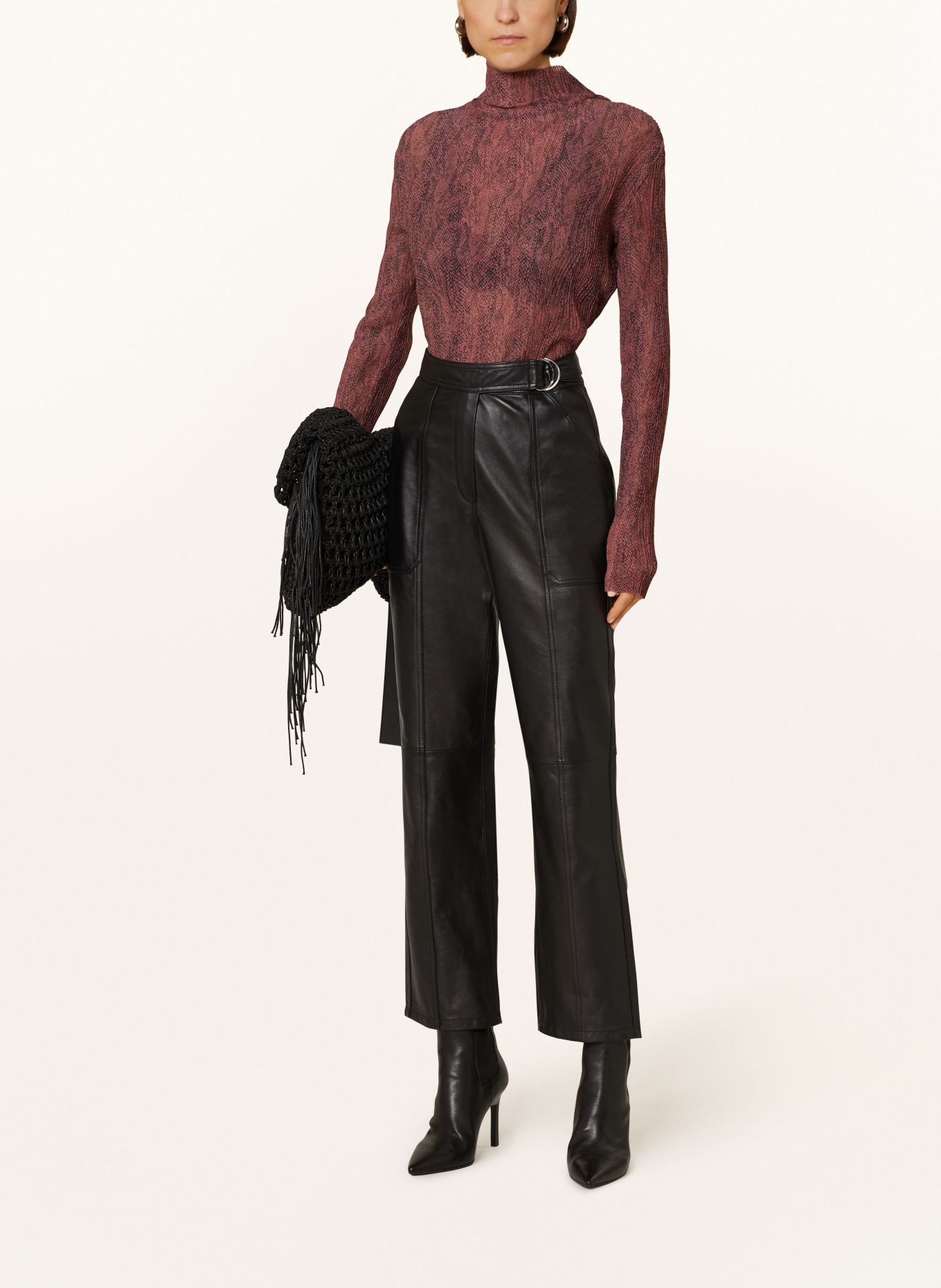 BOSS Long sleeve shirt EMATA in mesh: DUSKY PINK / DARK GRAY / PURPLE