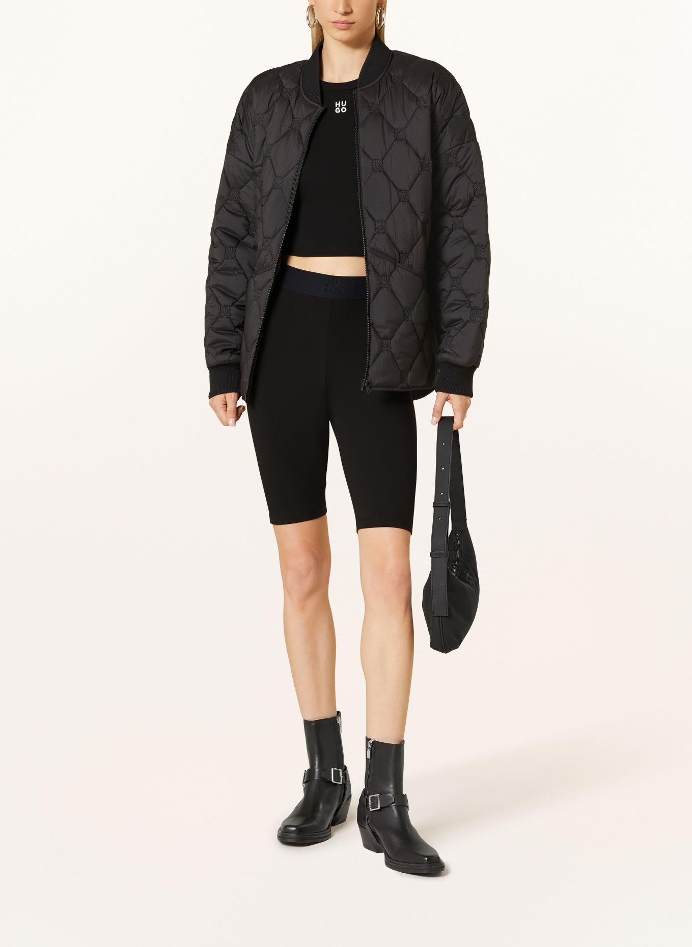 HUGO Krótka koszulka DELANOR: CZARNY / BIAŁY