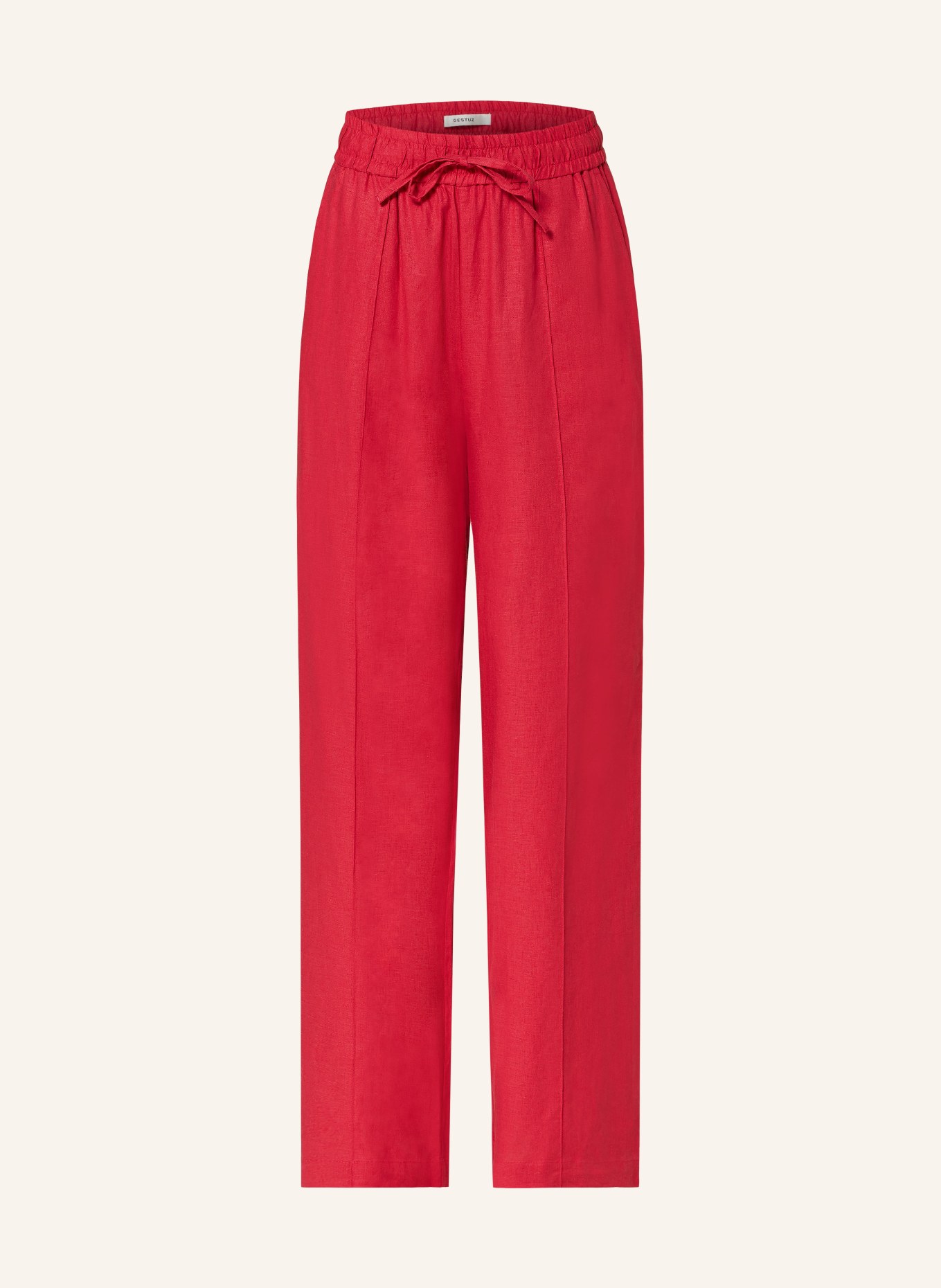 GESTUZ Wide leg trousers LEENAGZ with linen, Color: DARK RED (Image 1)