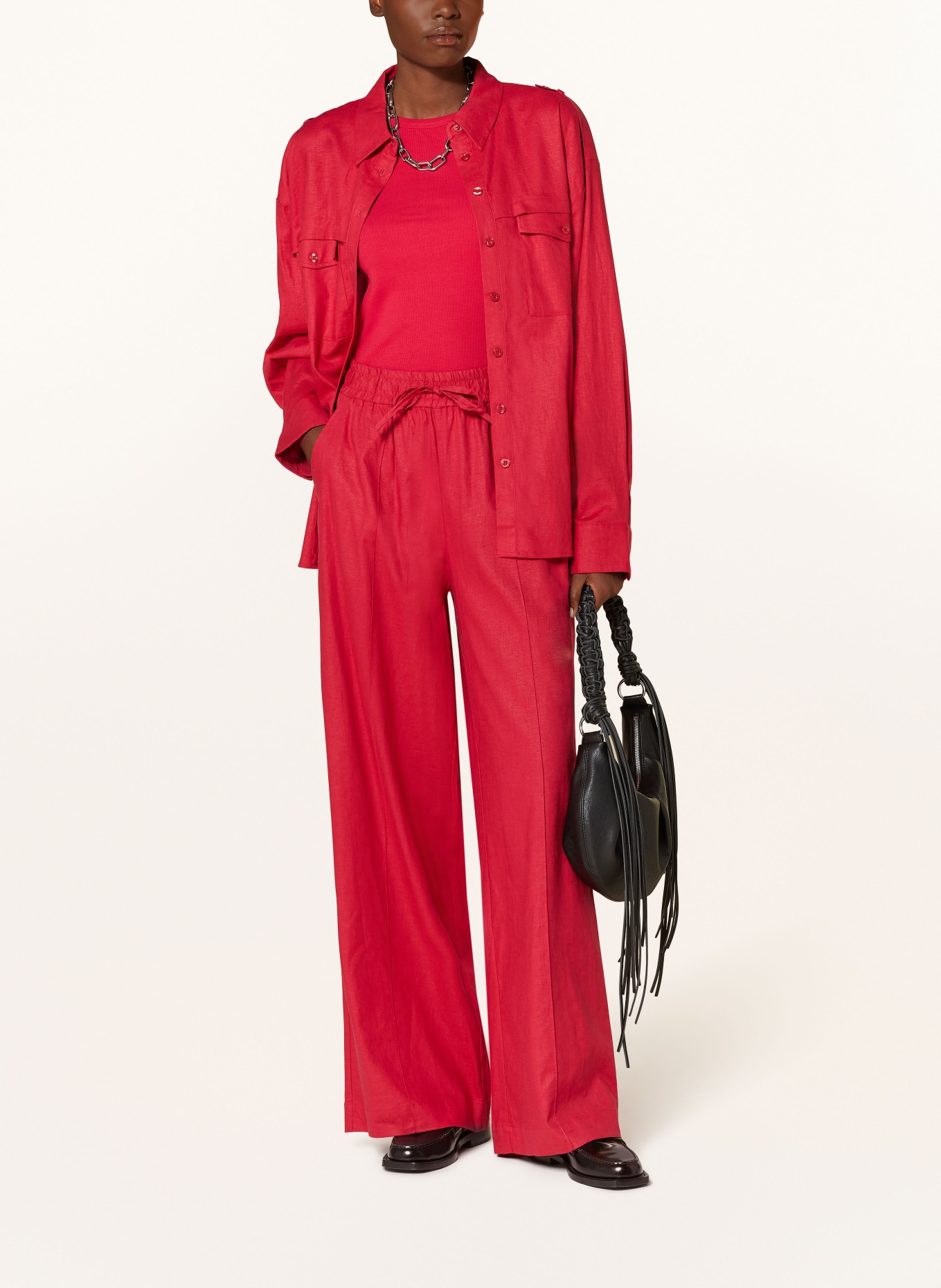 GESTUZ Wide leg trousers LEENAGZ with linen, Color: DARK RED (Image 2)