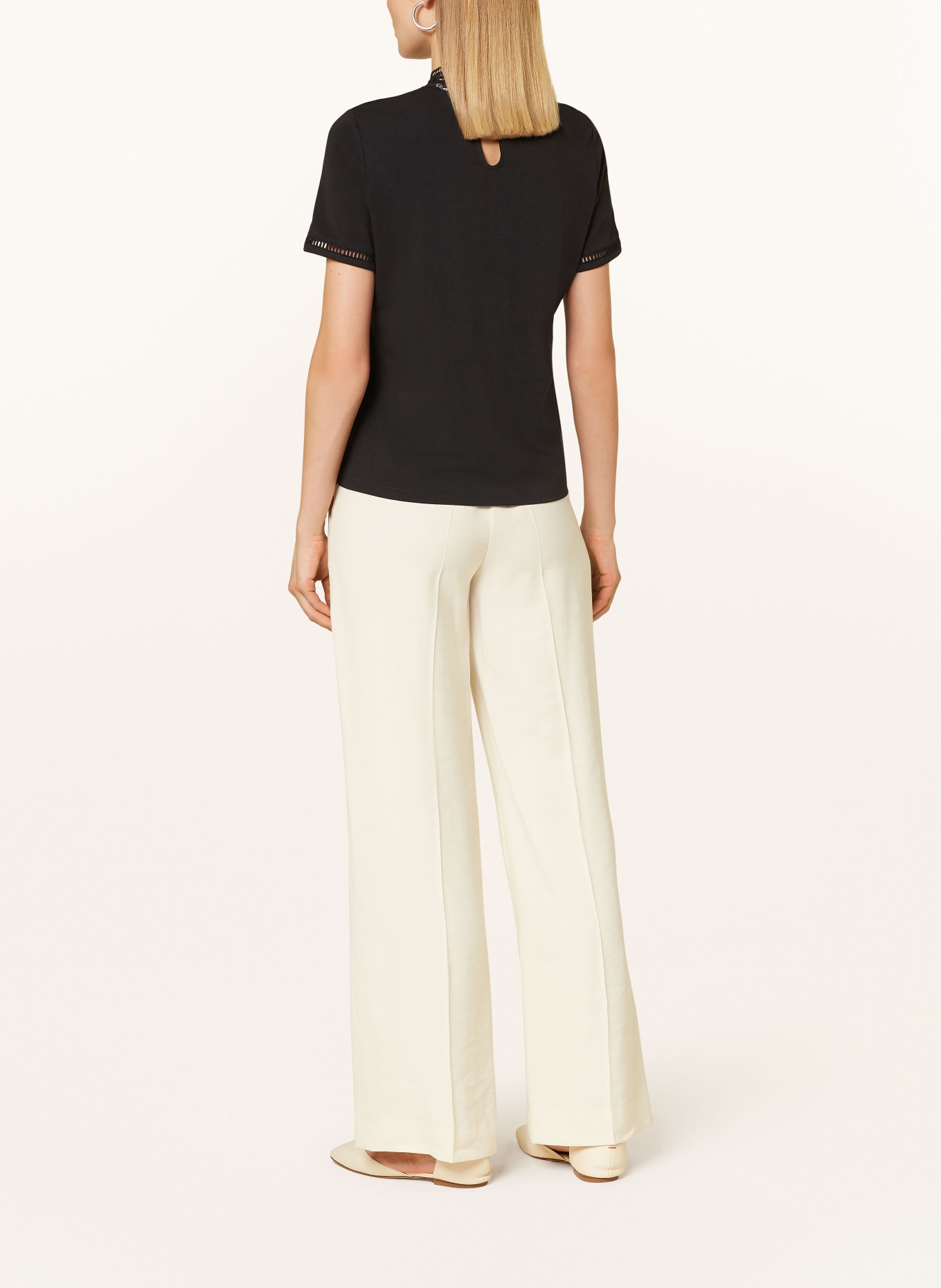 oui T-shirt with broderie anglaise: BLACK