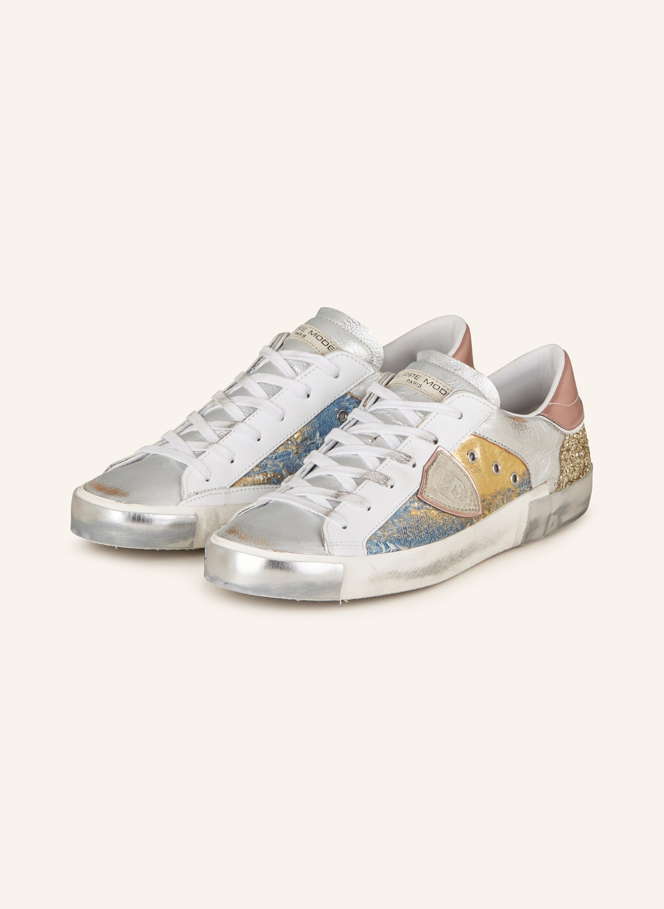 PHILIPPE MODEL Sneaker PRSX mit Pailletten, Farbe: SILBER/ ROSÉGOLD/ GOLD (Bild 1)