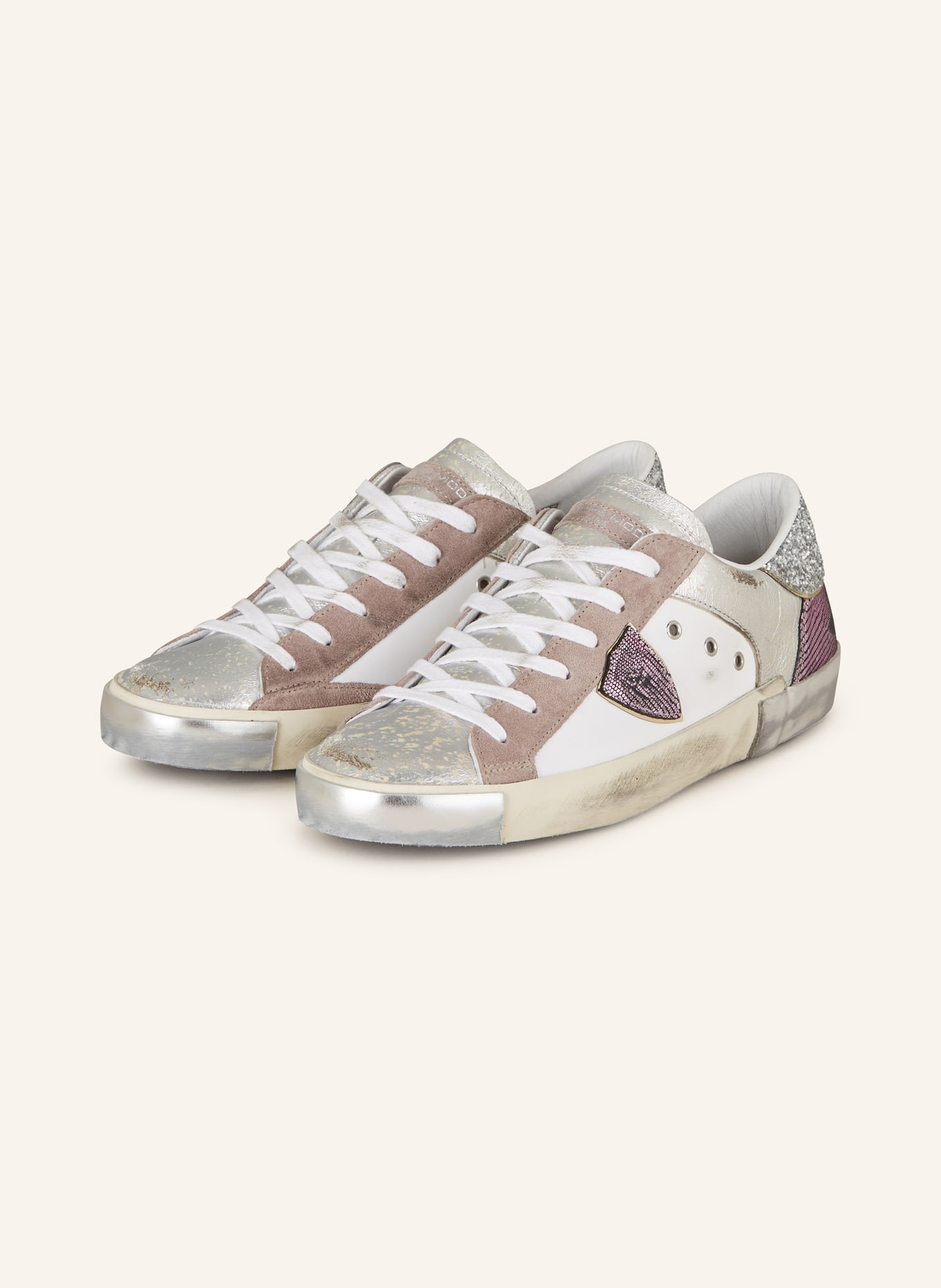 PHILIPPE MODEL Sneaker PRSX mit Pailletten, Farbe: SILBER/ ROSÉ/ WEISS (Bild 1)