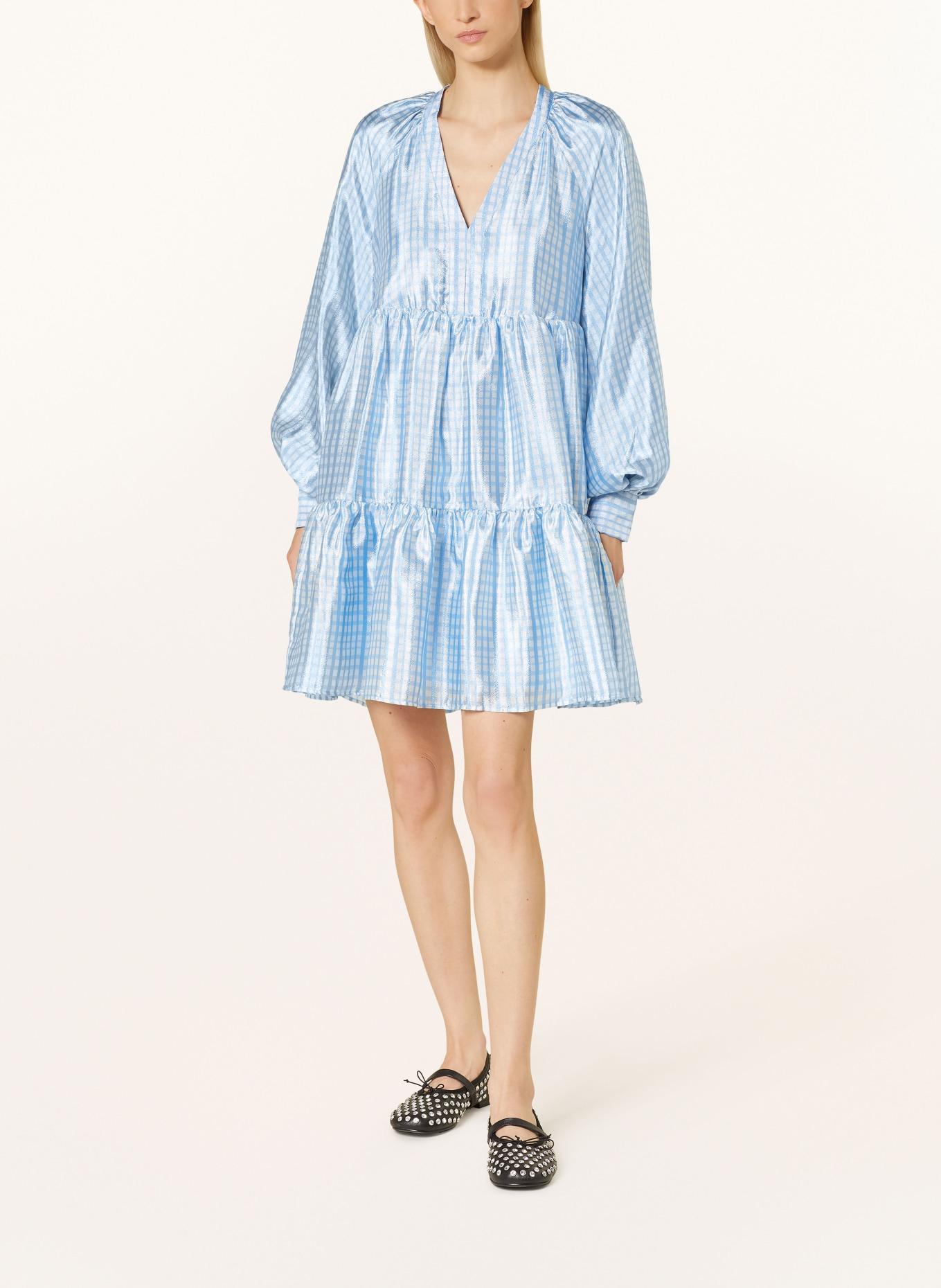 STINE GOYA Kleid JASMIN: HELLBLAU/ WEISS